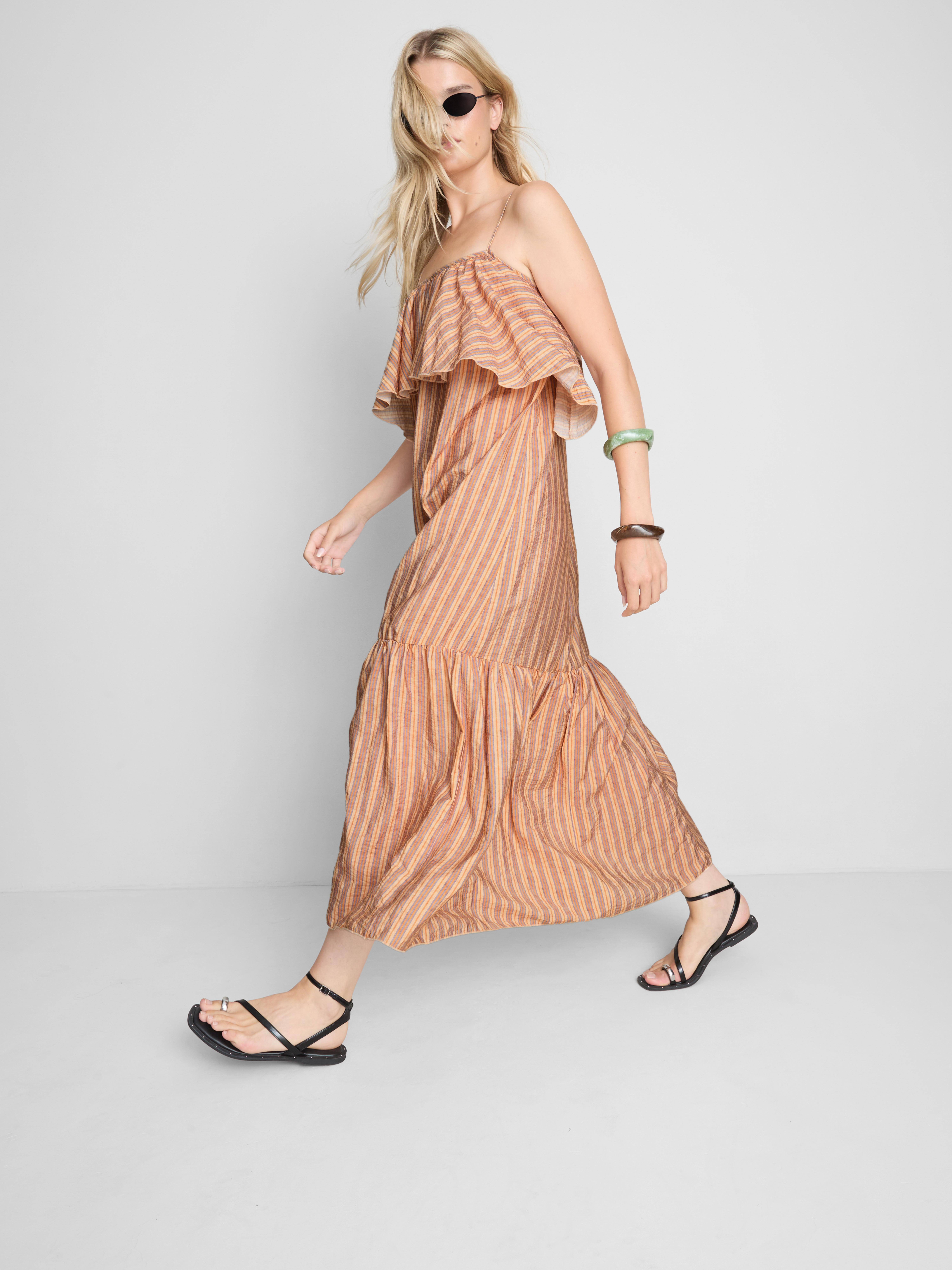 Striped Frill Cami Maxi Dress