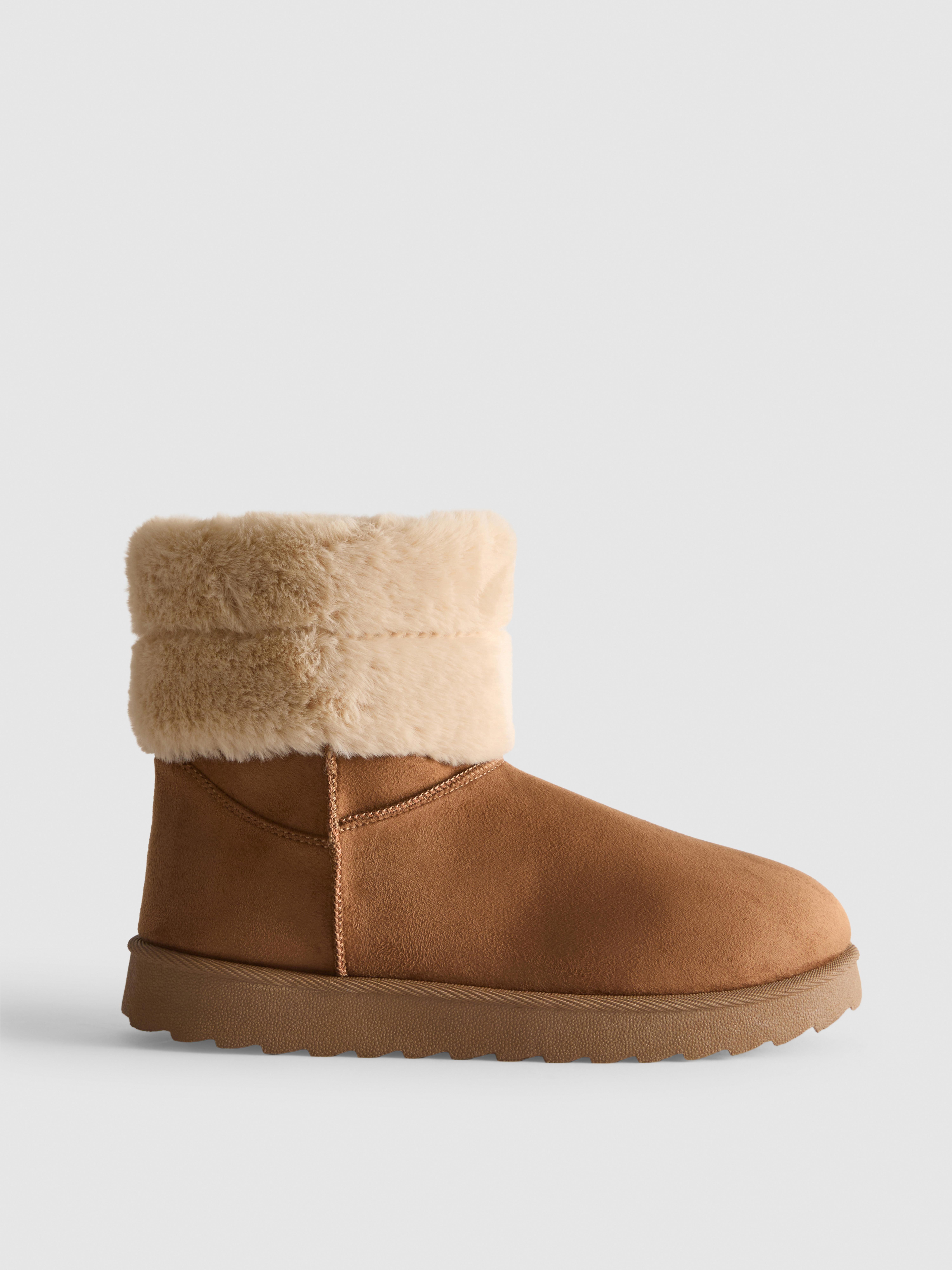 Faux Fur Trim Snug Ankle Boots
