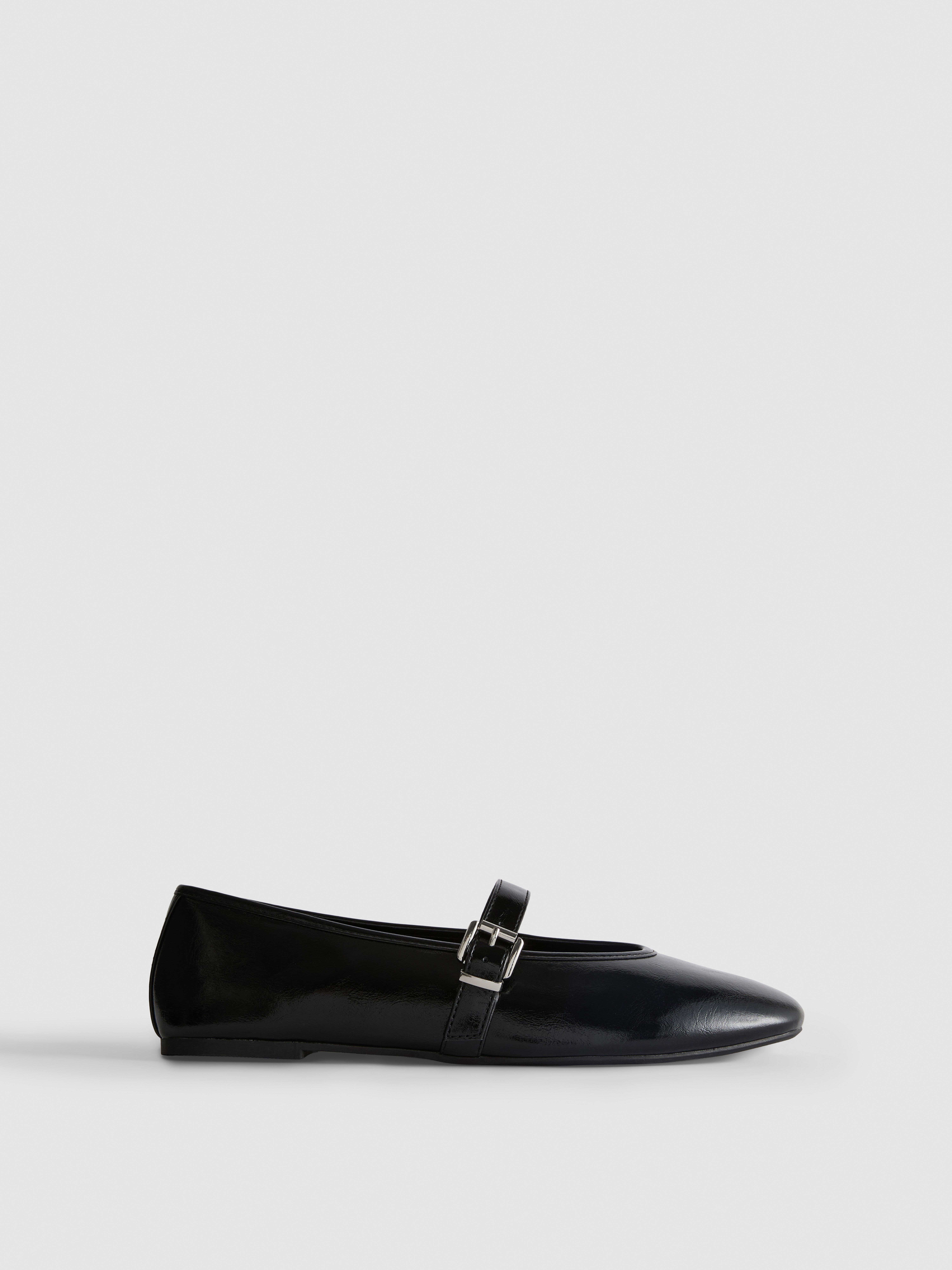 Faux Leather Buckle-Detail Mary Janes