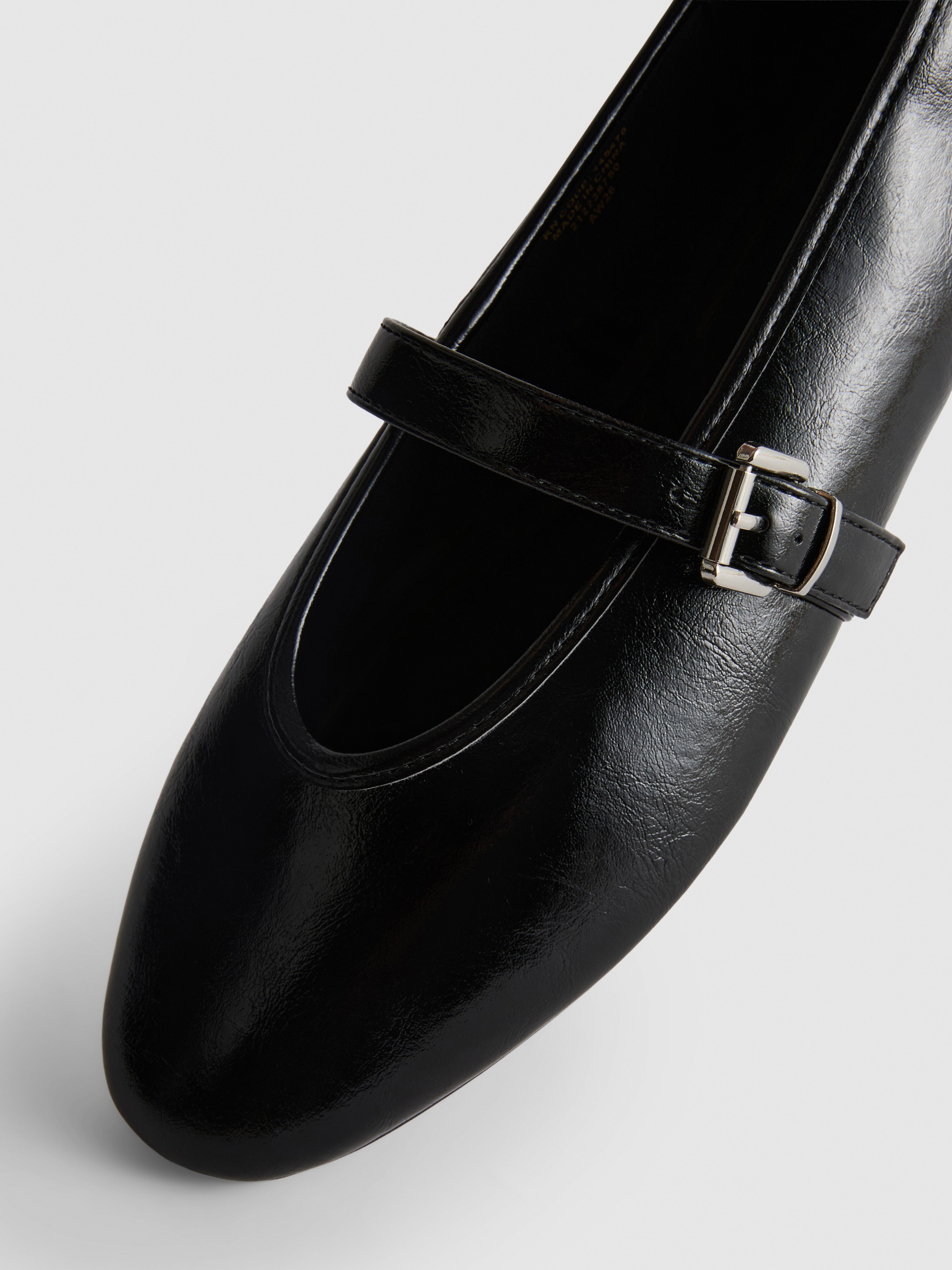 Faux Leather Buckle-Detail Mary Janes