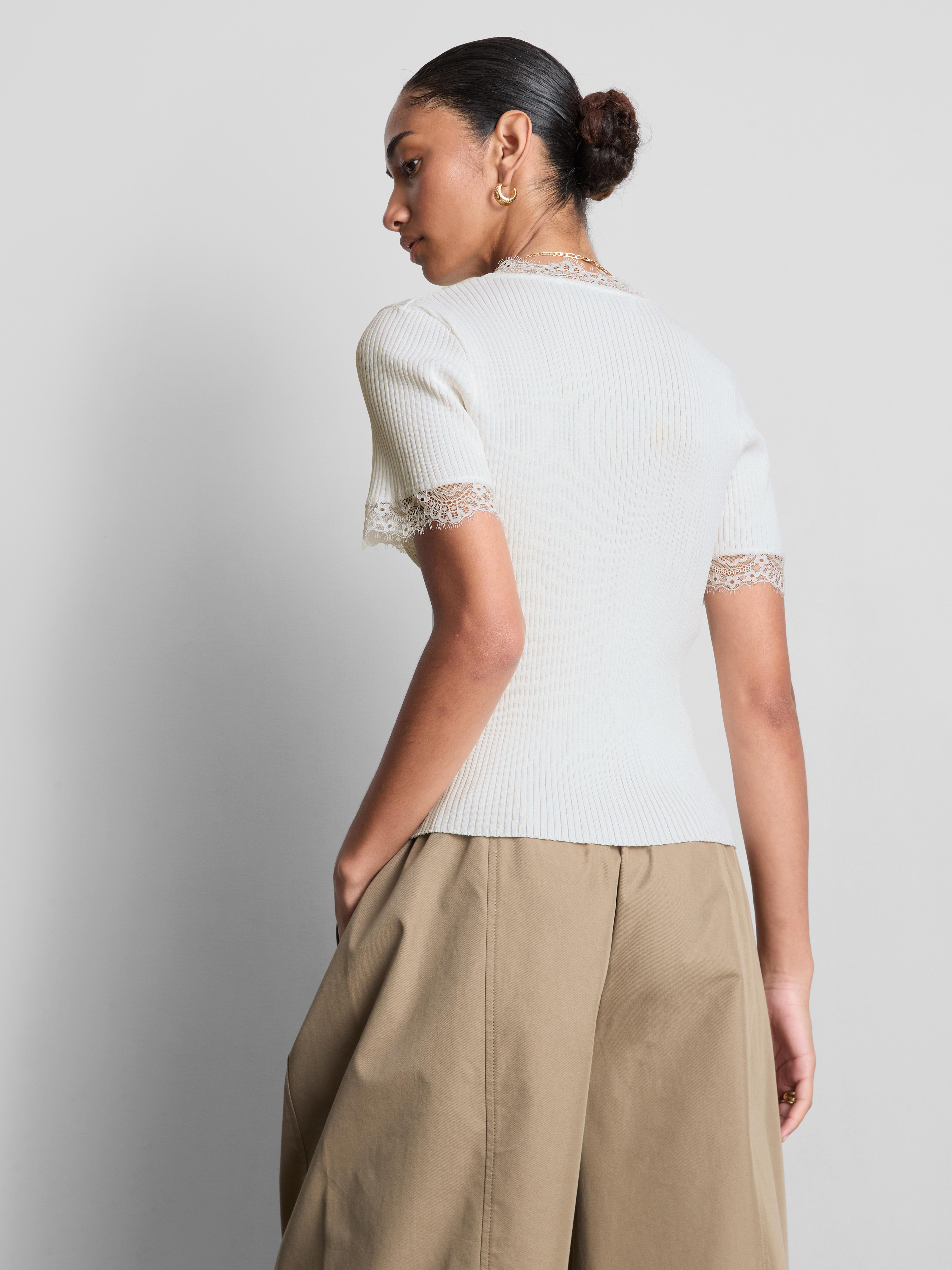 Ribbed Lace-Trim Tee