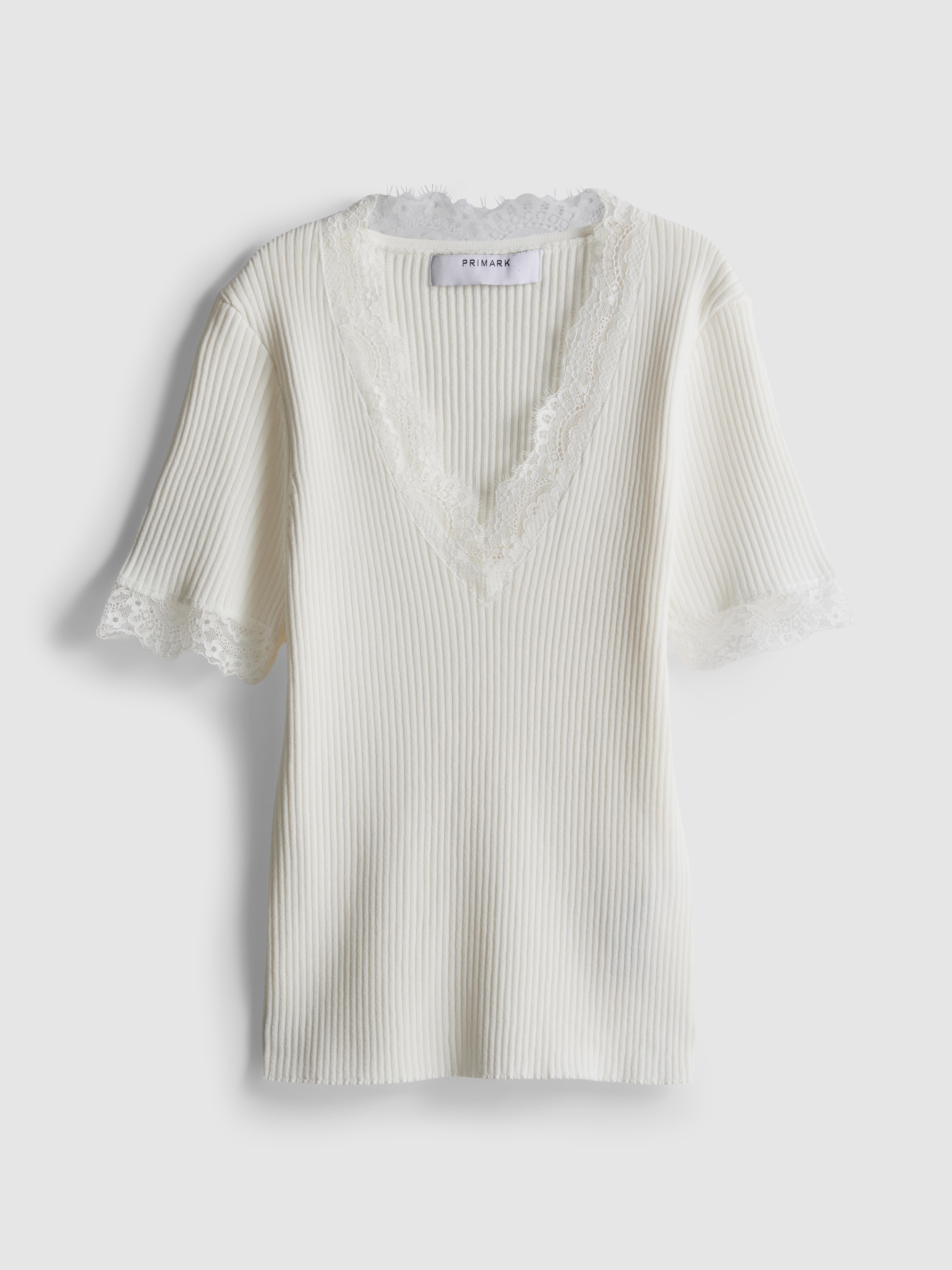 Ribbed Lace-Trim Tee