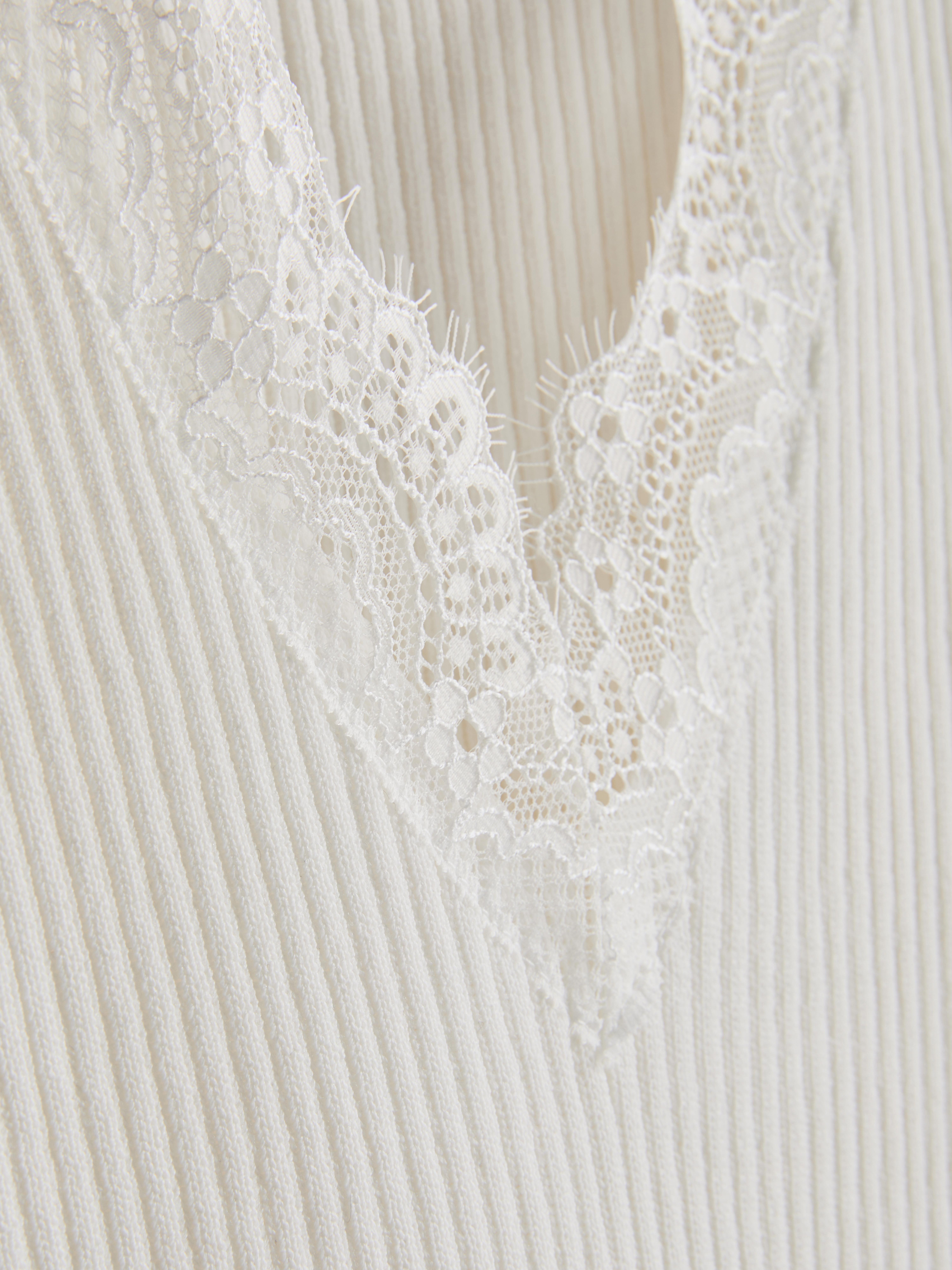 Ribbed Lace-Trim Tee