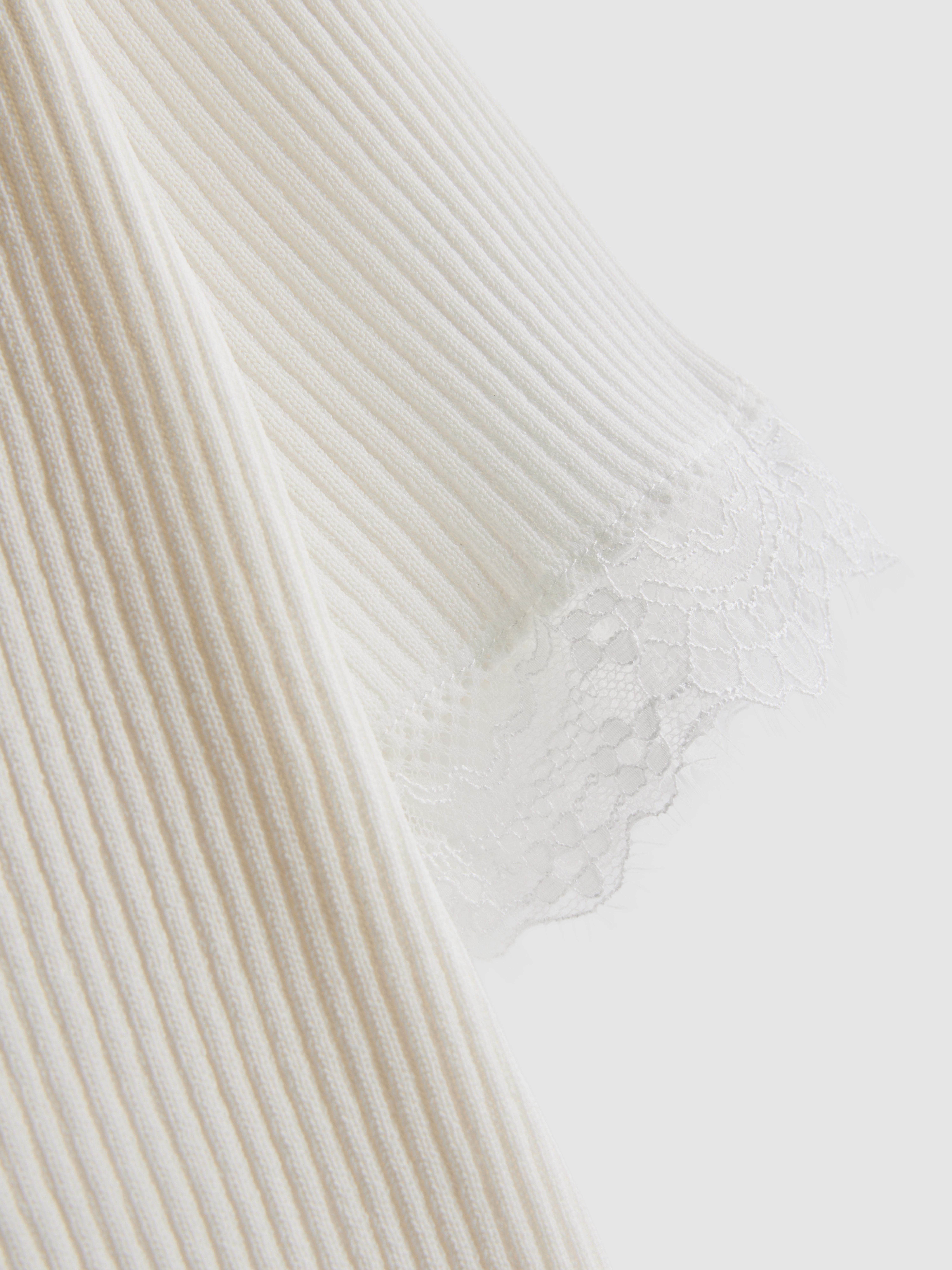 Ribbed Lace-Trim Tee