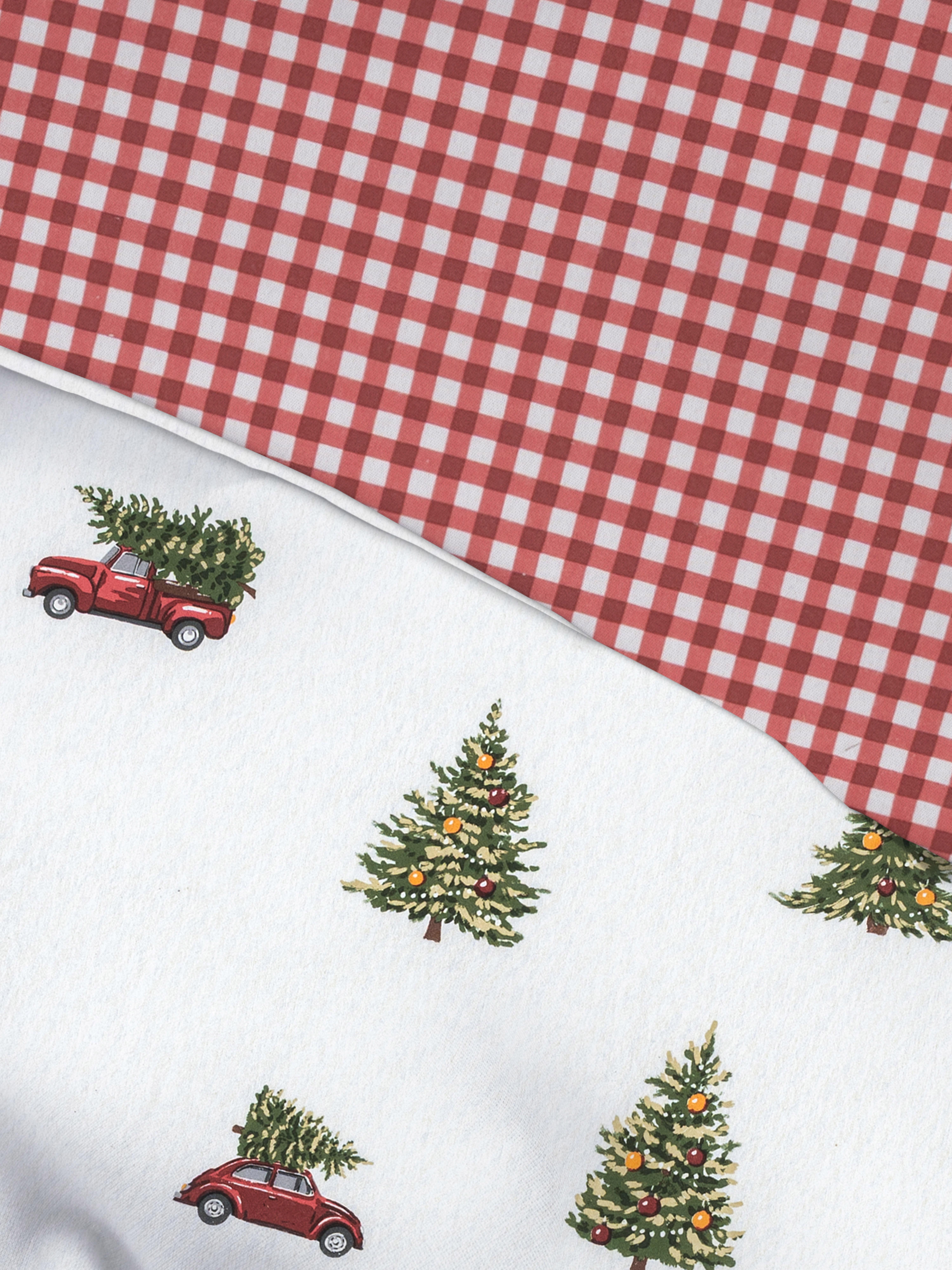 Red Pure Cotton Brushed Christmas Tree and Car King Duvet Cover Set ...