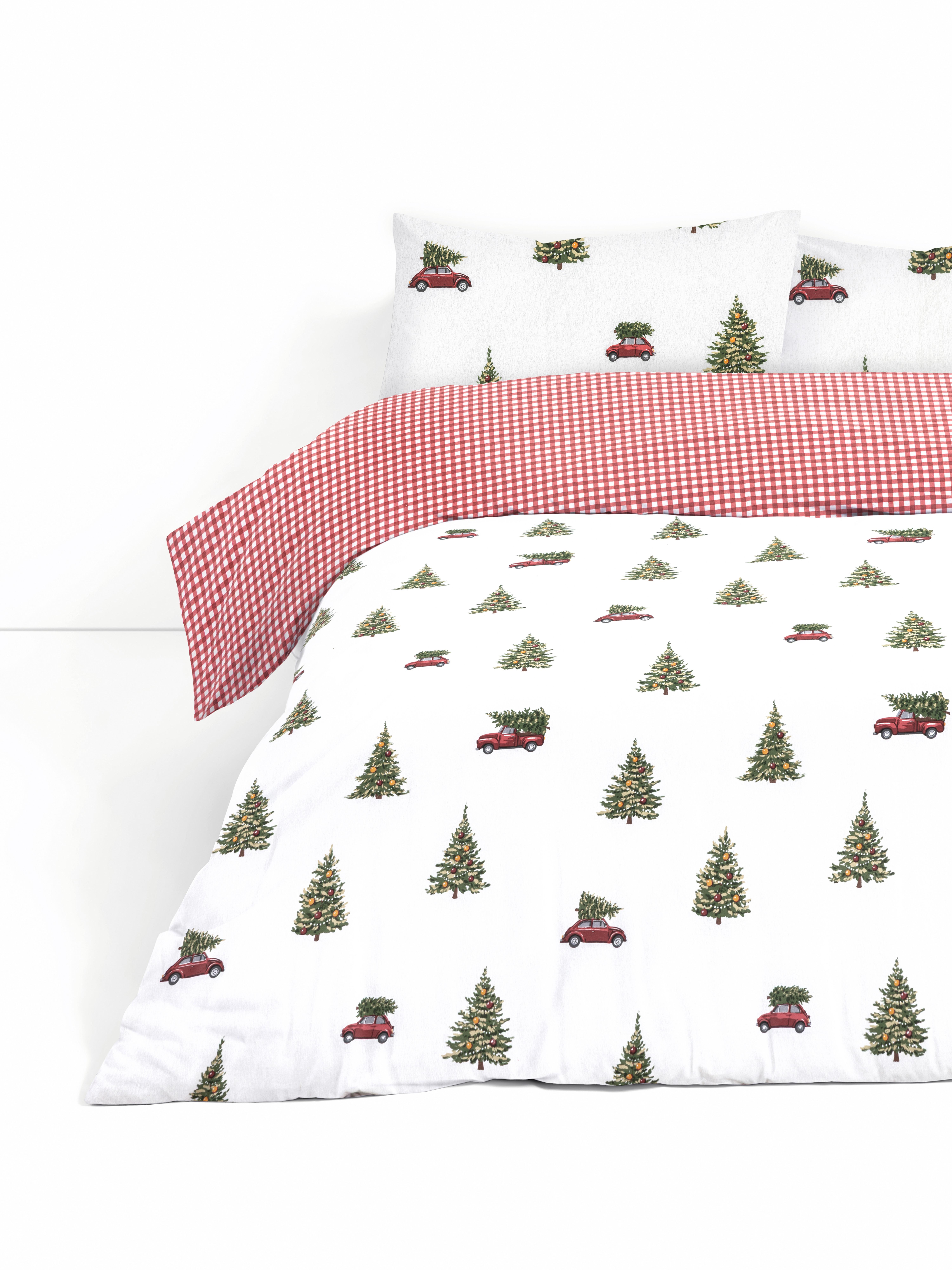 Red Pure Cotton Brushed Christmas Tree Double Duvet Cover Set | Penneys