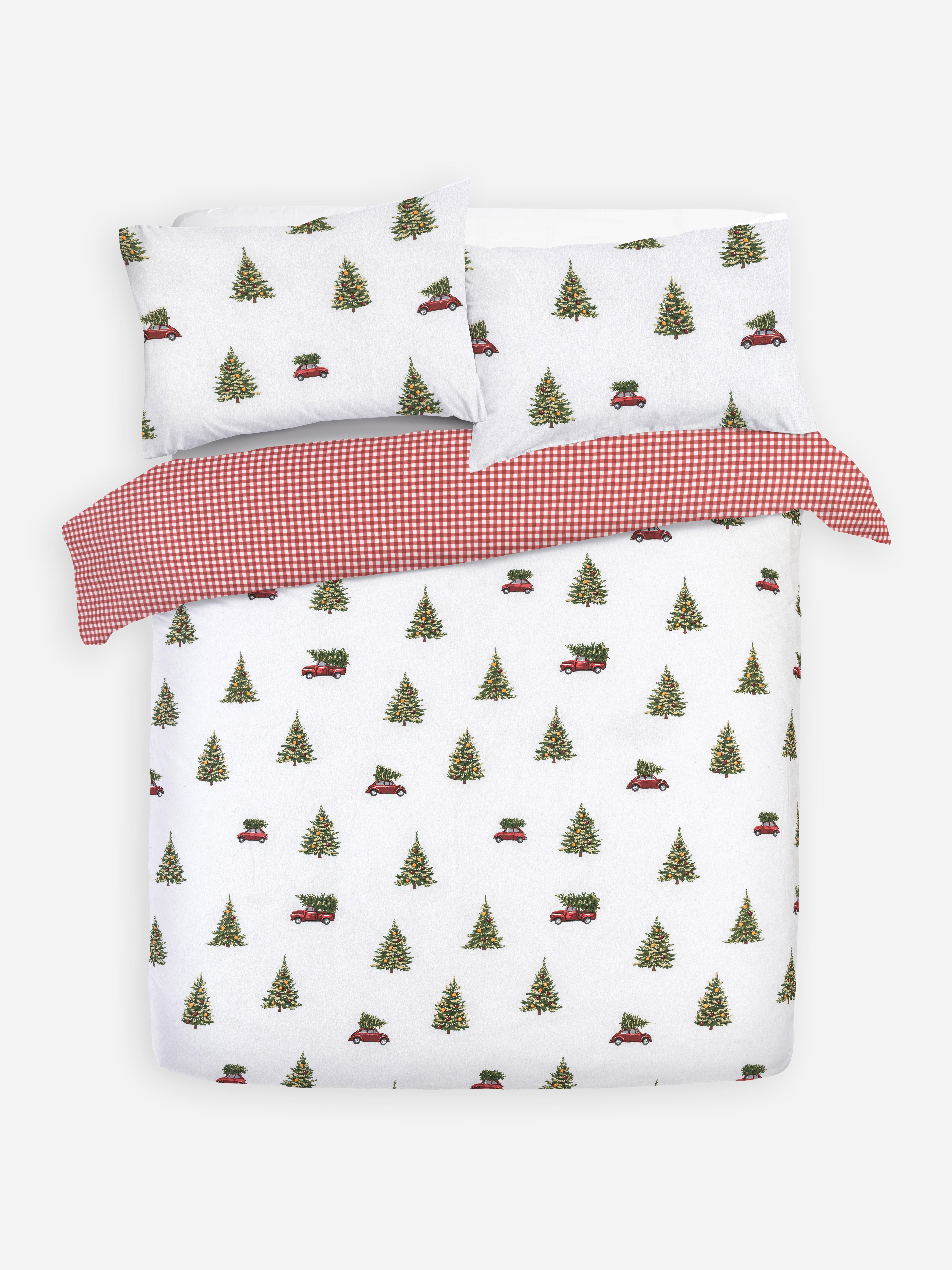 Red Pure Cotton Brushed Christmas Tree Double Duvet Cover Set | Penneys