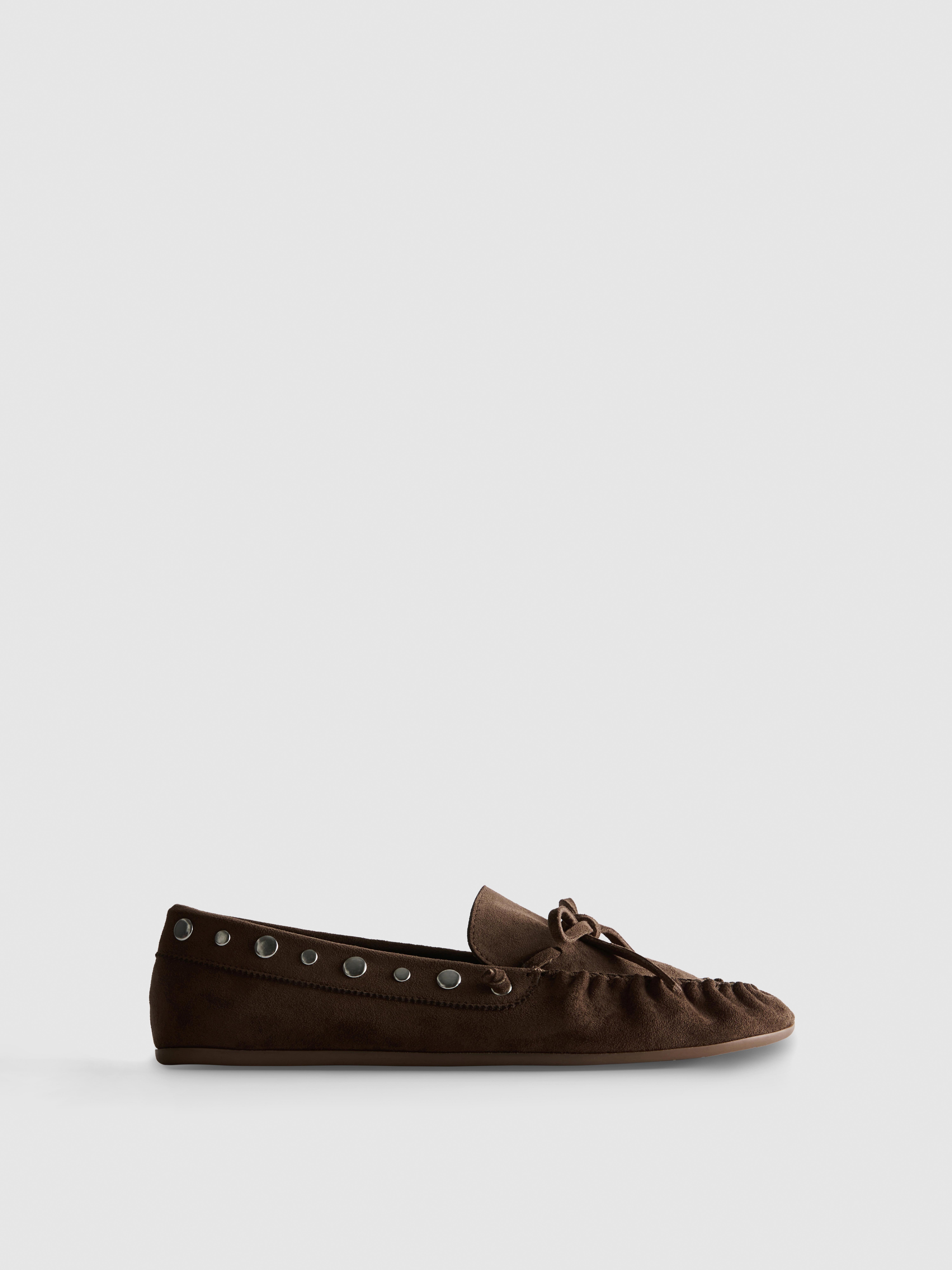 Faux Suede Studded Moccasin Loafers
