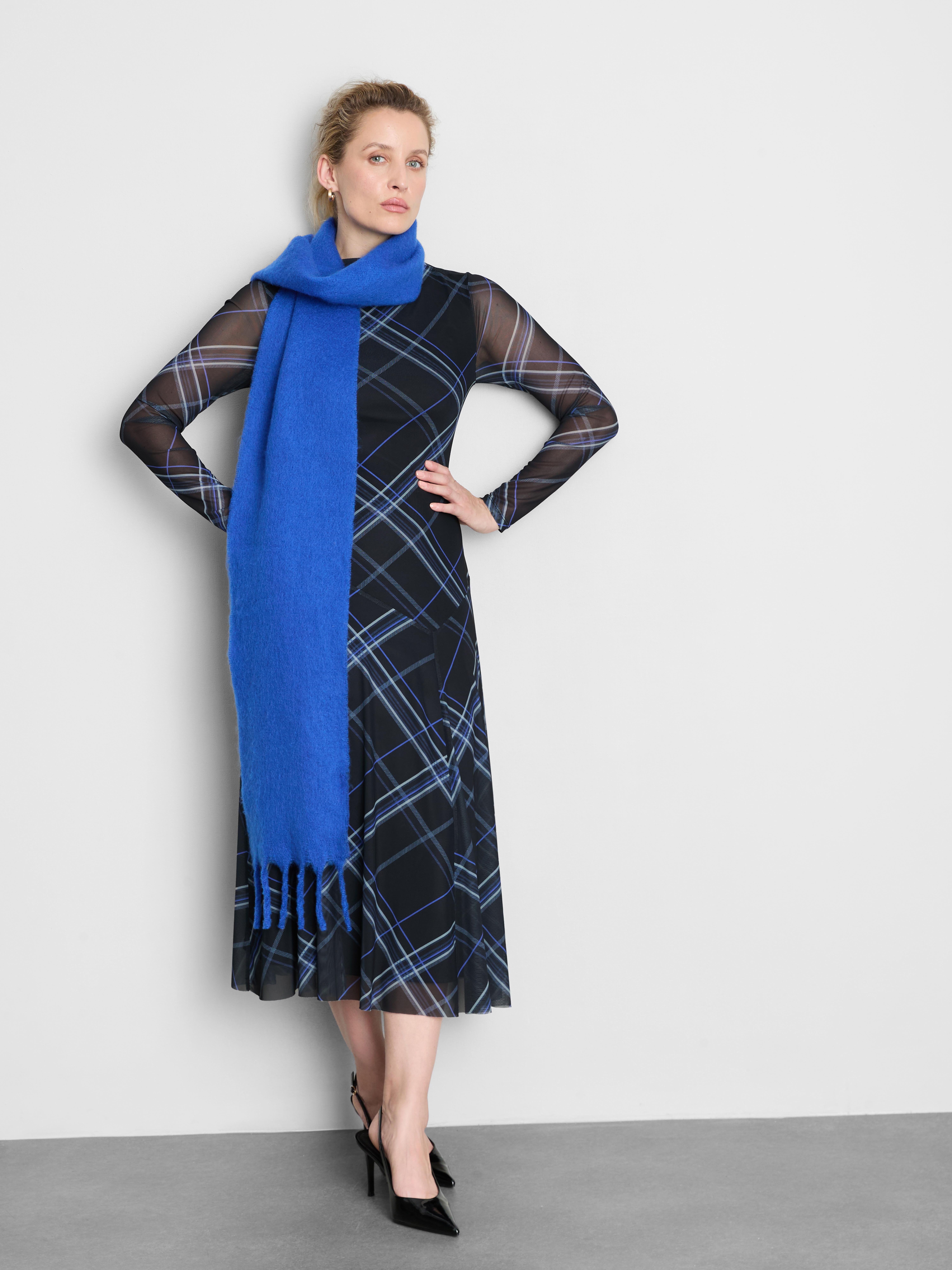 Mesh Long-Sleeve Midi Dress