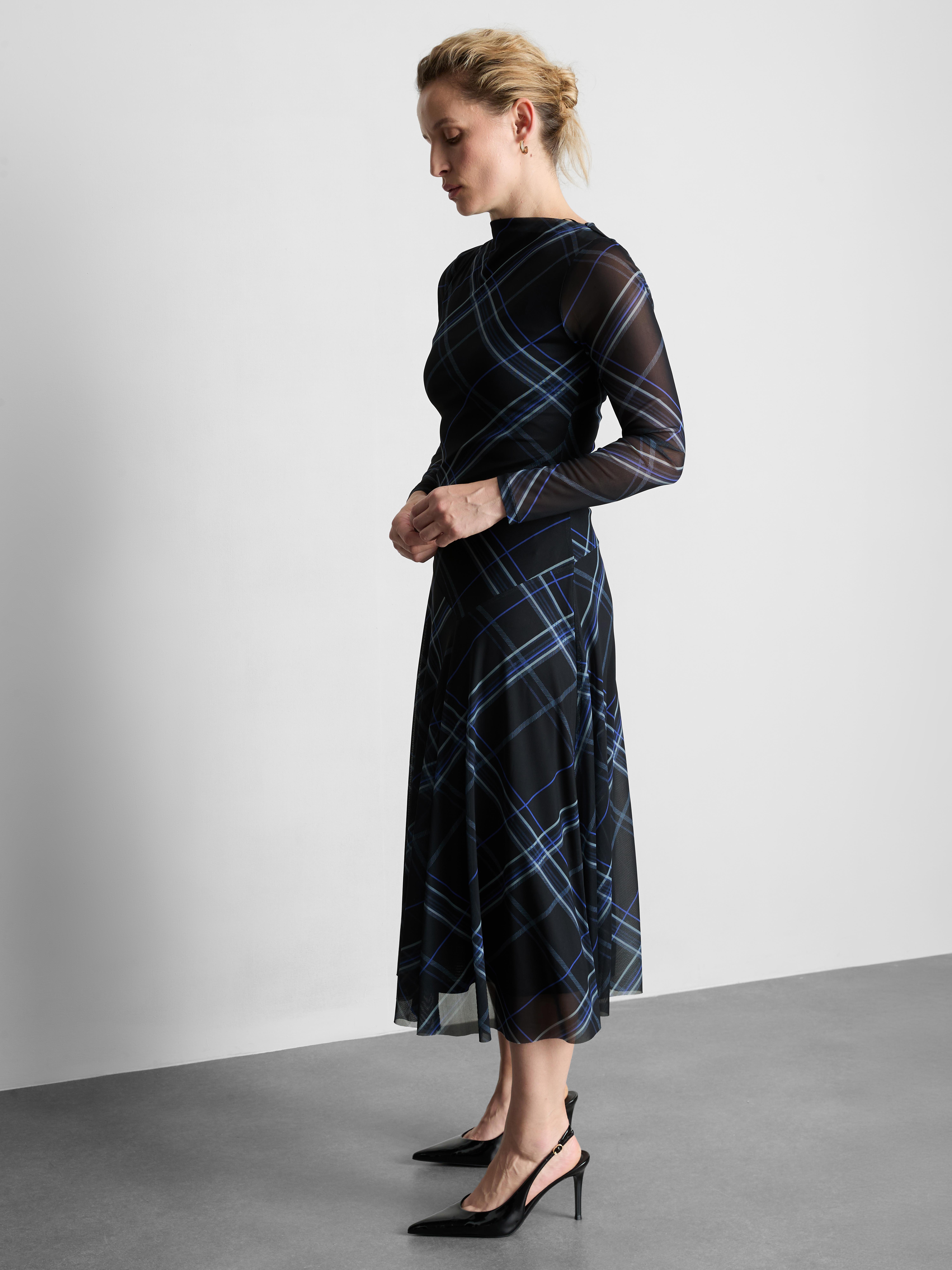 Mesh Long-Sleeve Midi Dress