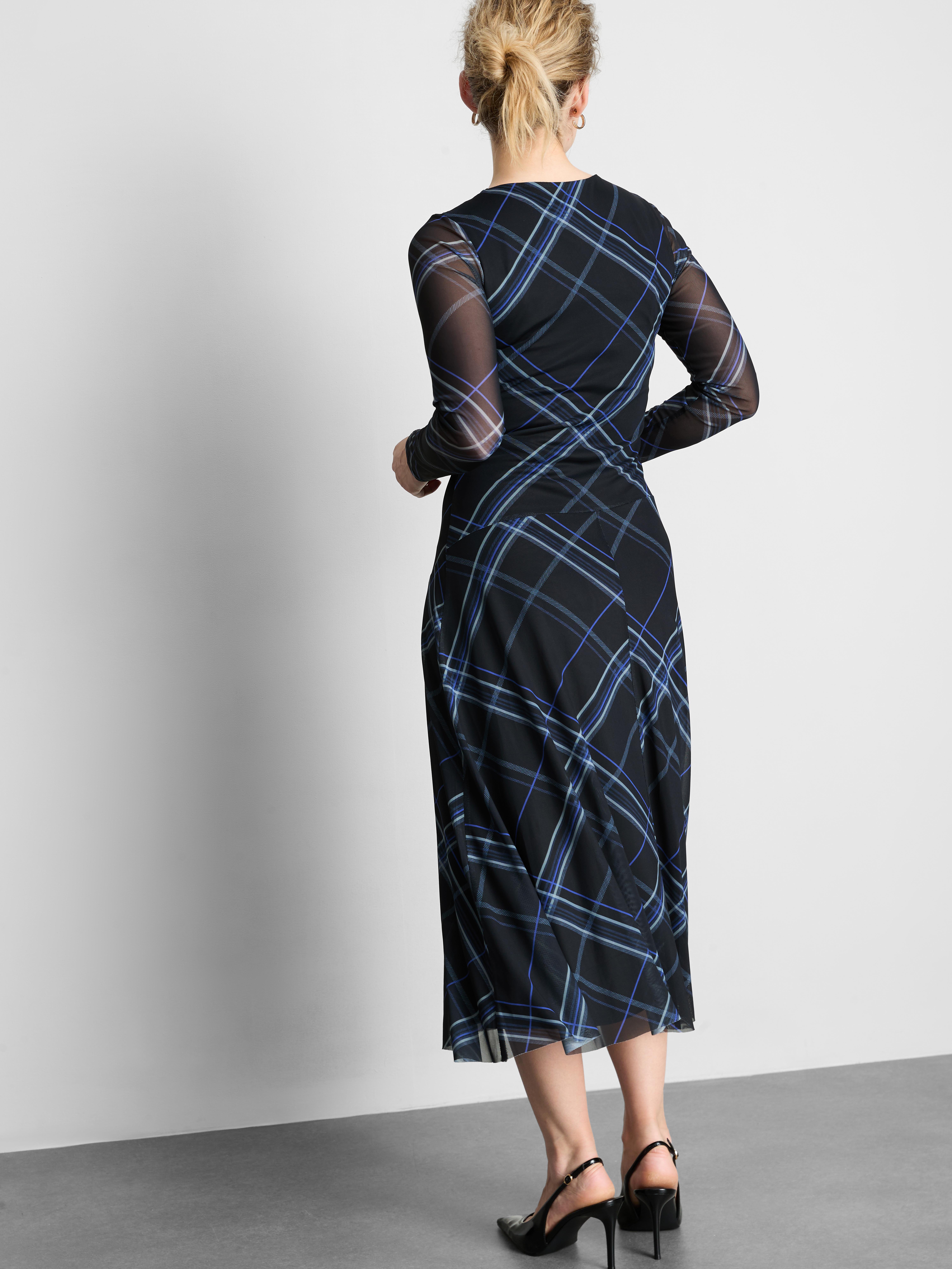 Mesh Long-Sleeve Midi Dress