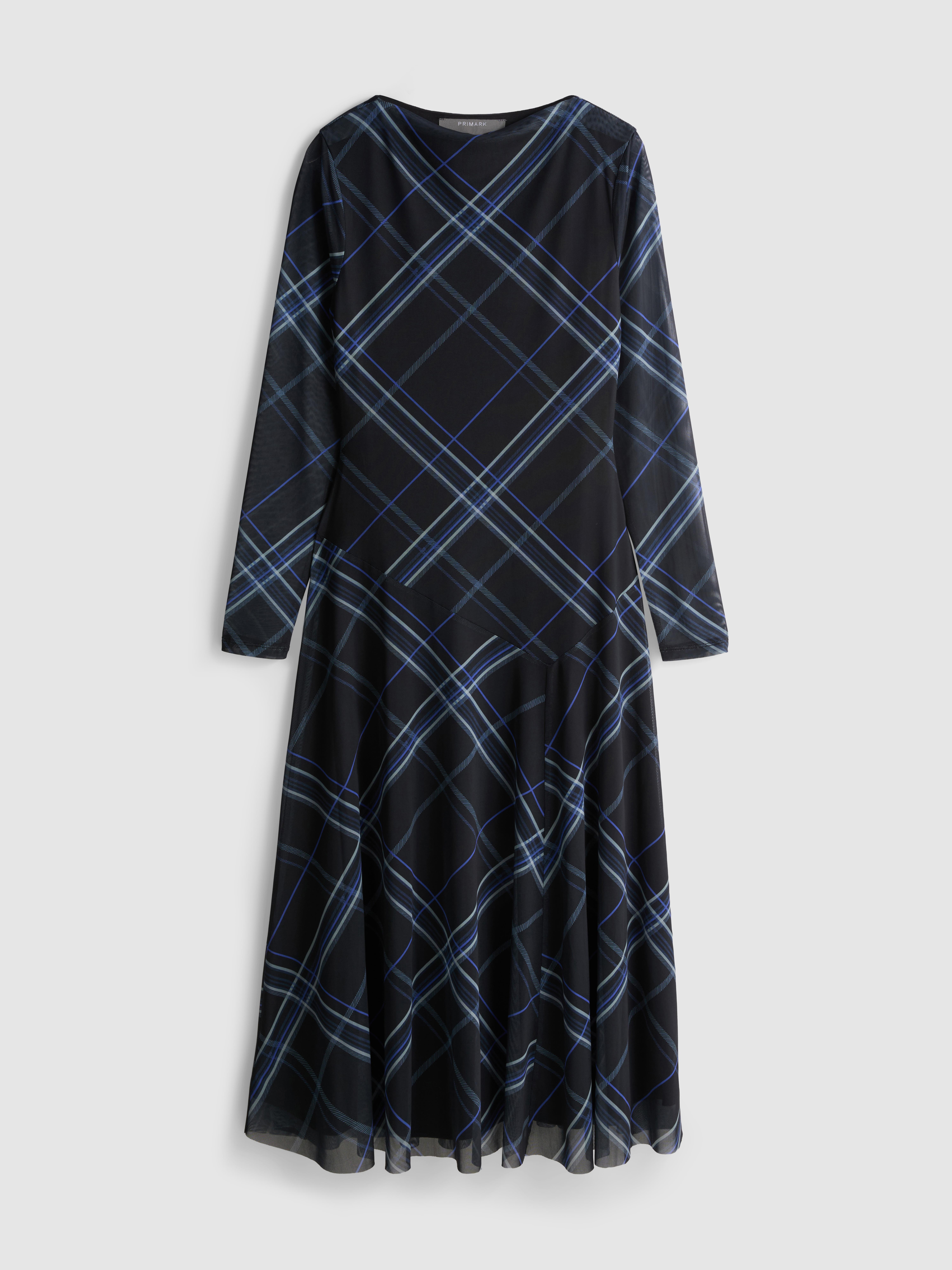 Mesh Long-Sleeve Midi Dress