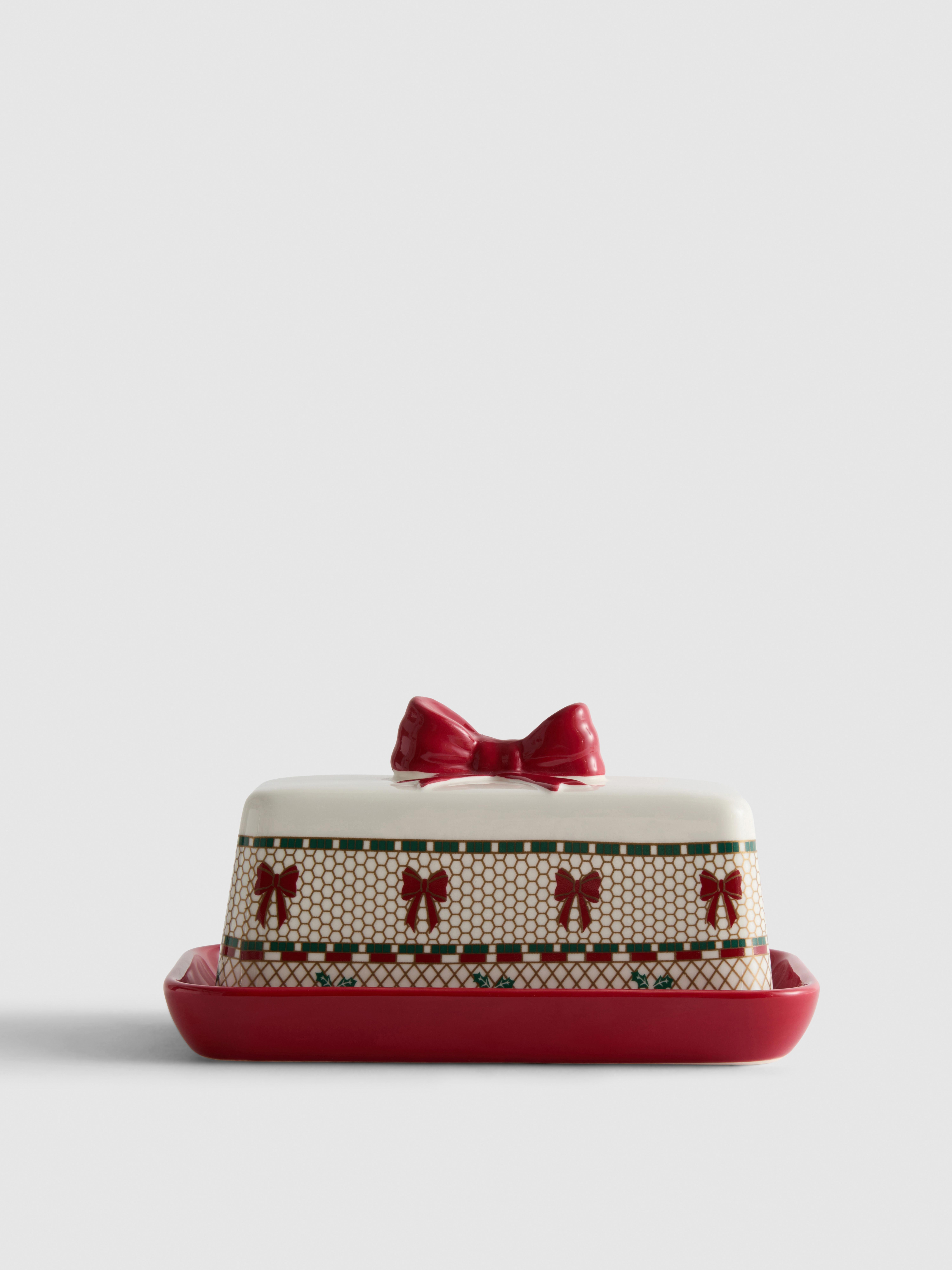 Christmas Bow Lidded Butter Dish