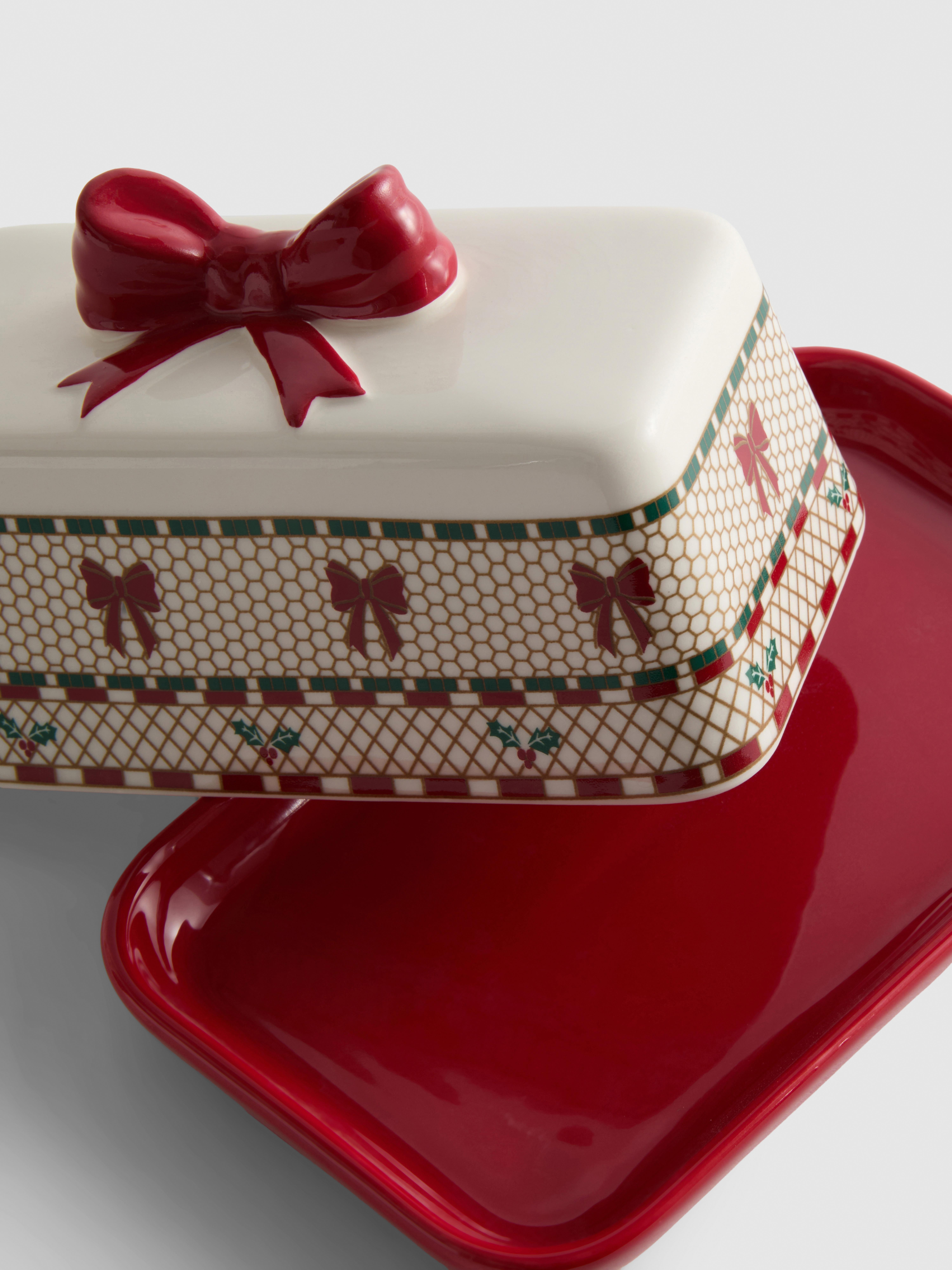 Christmas Bow Lidded Butter Dish
