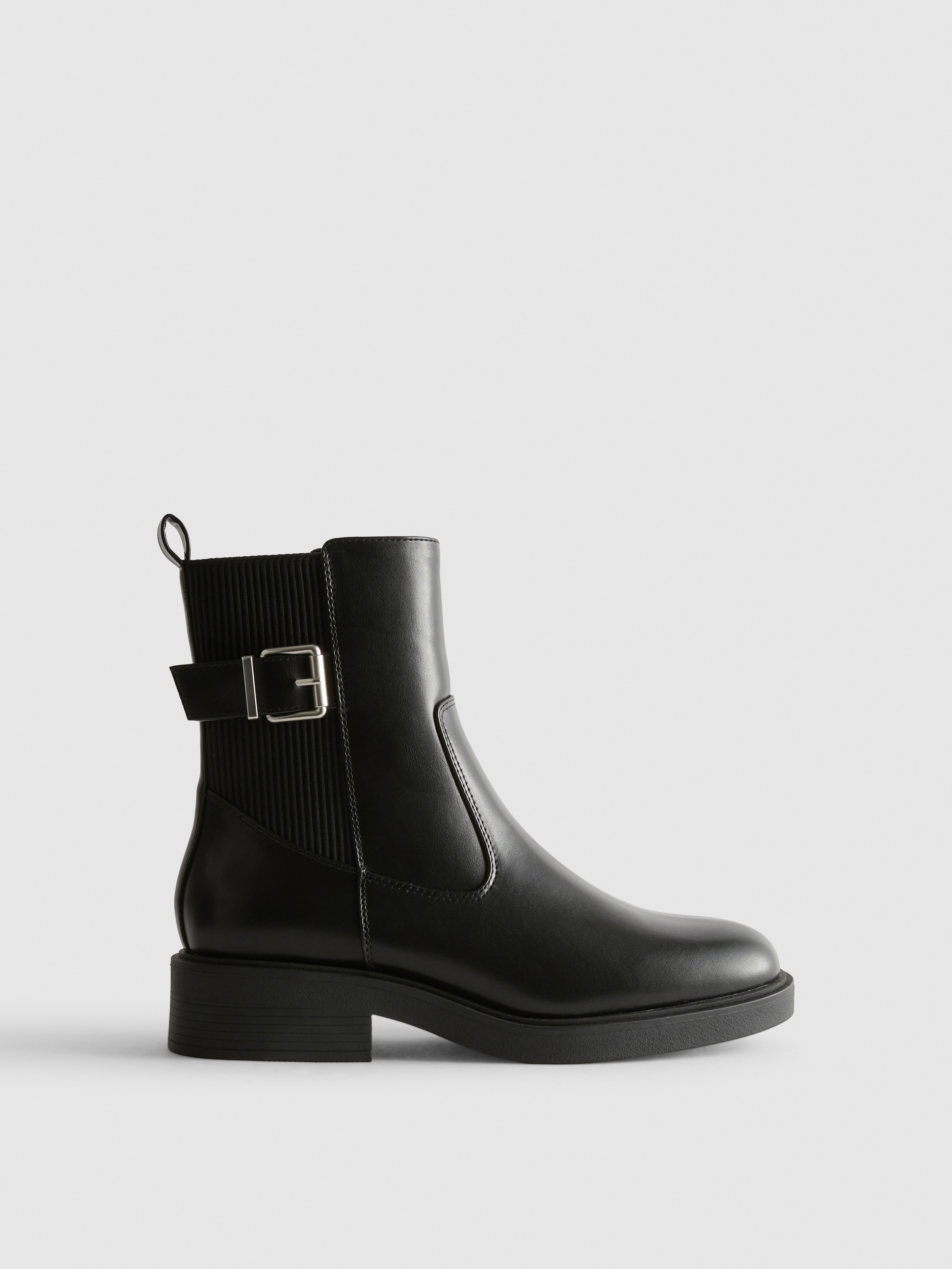 Faux Leather Buckle Detail Chelsea Boots