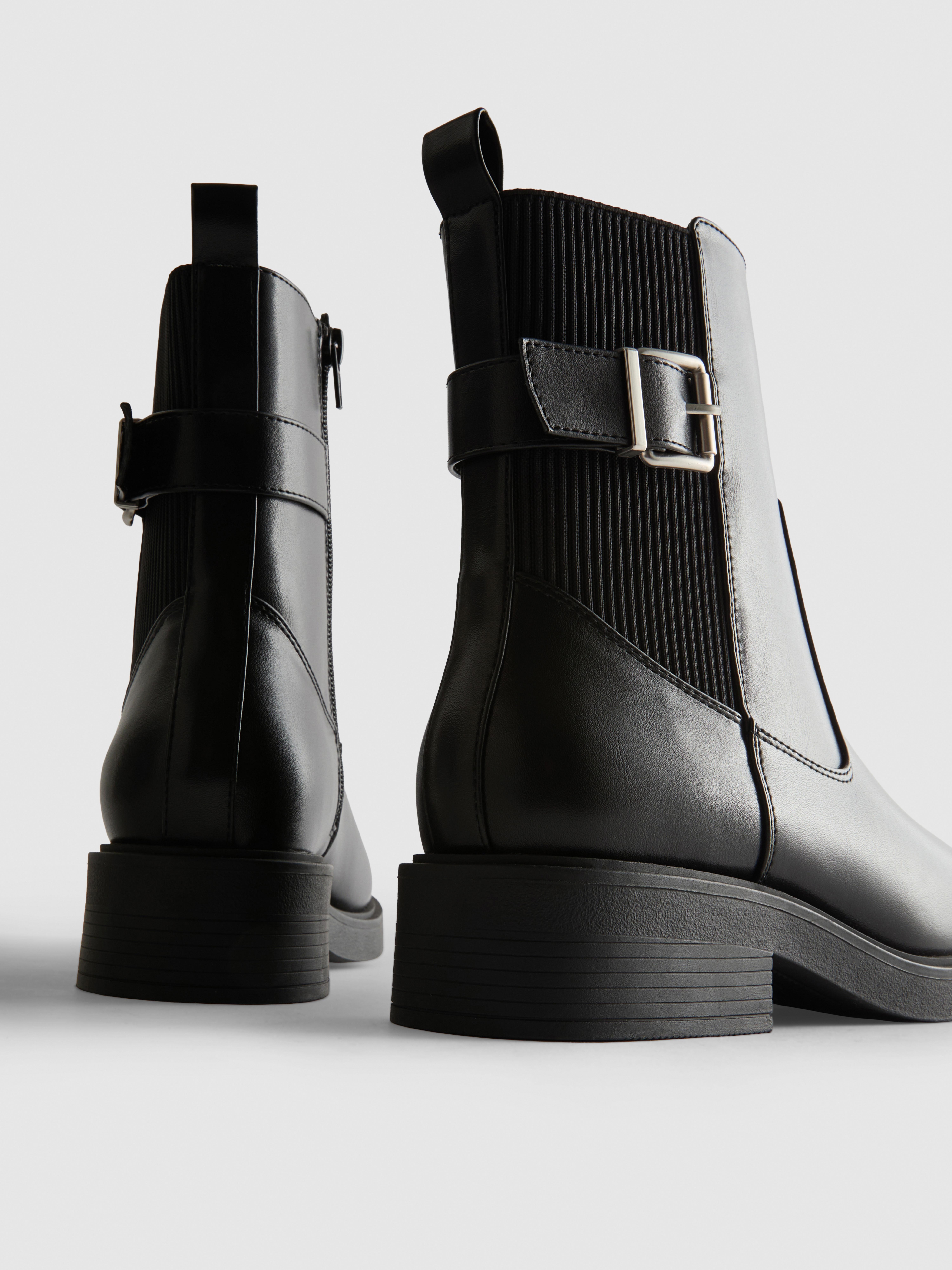 Faux Leather Buckle Detail Chelsea Boots