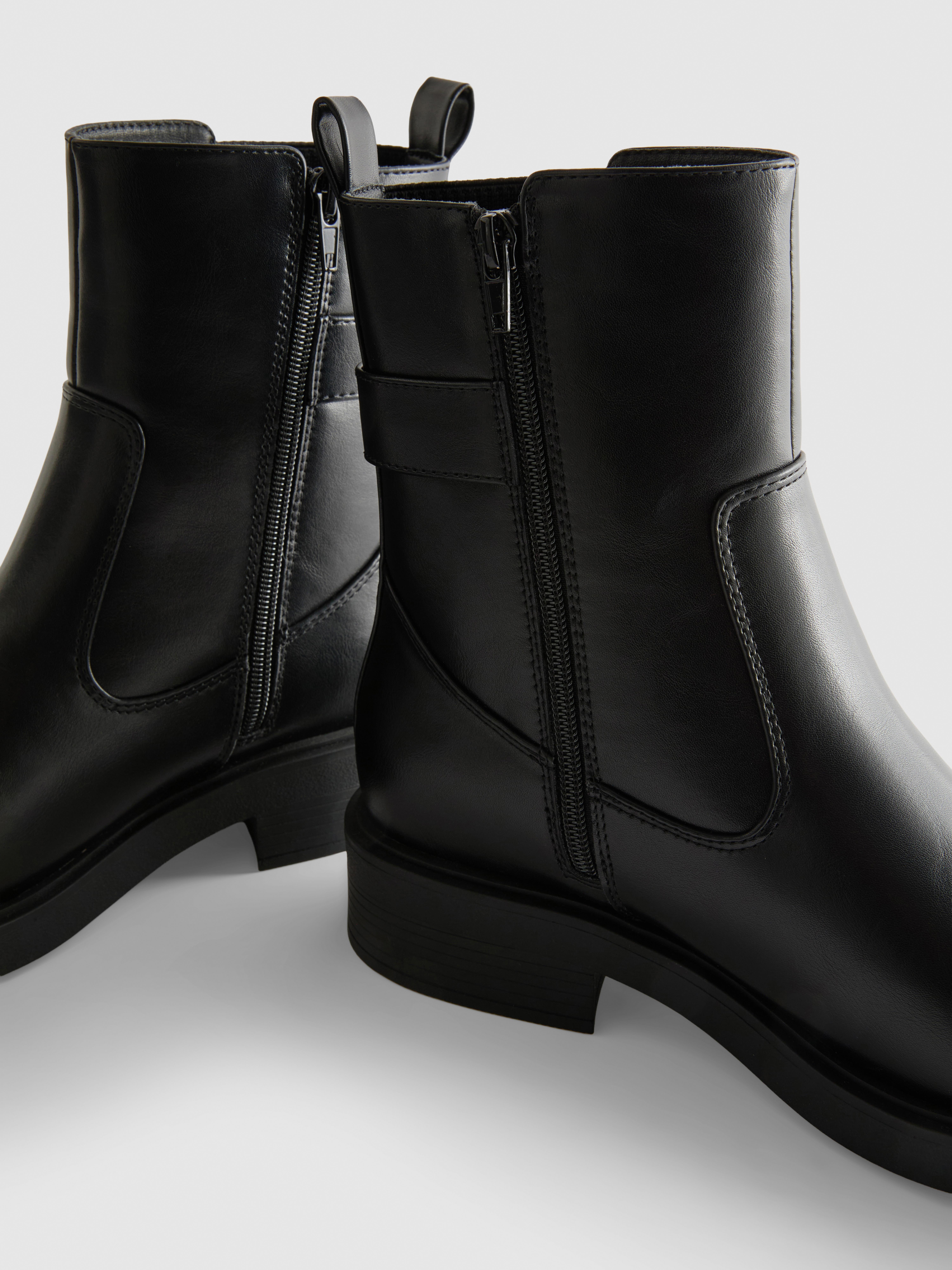Faux Leather Buckle Detail Chelsea Boots