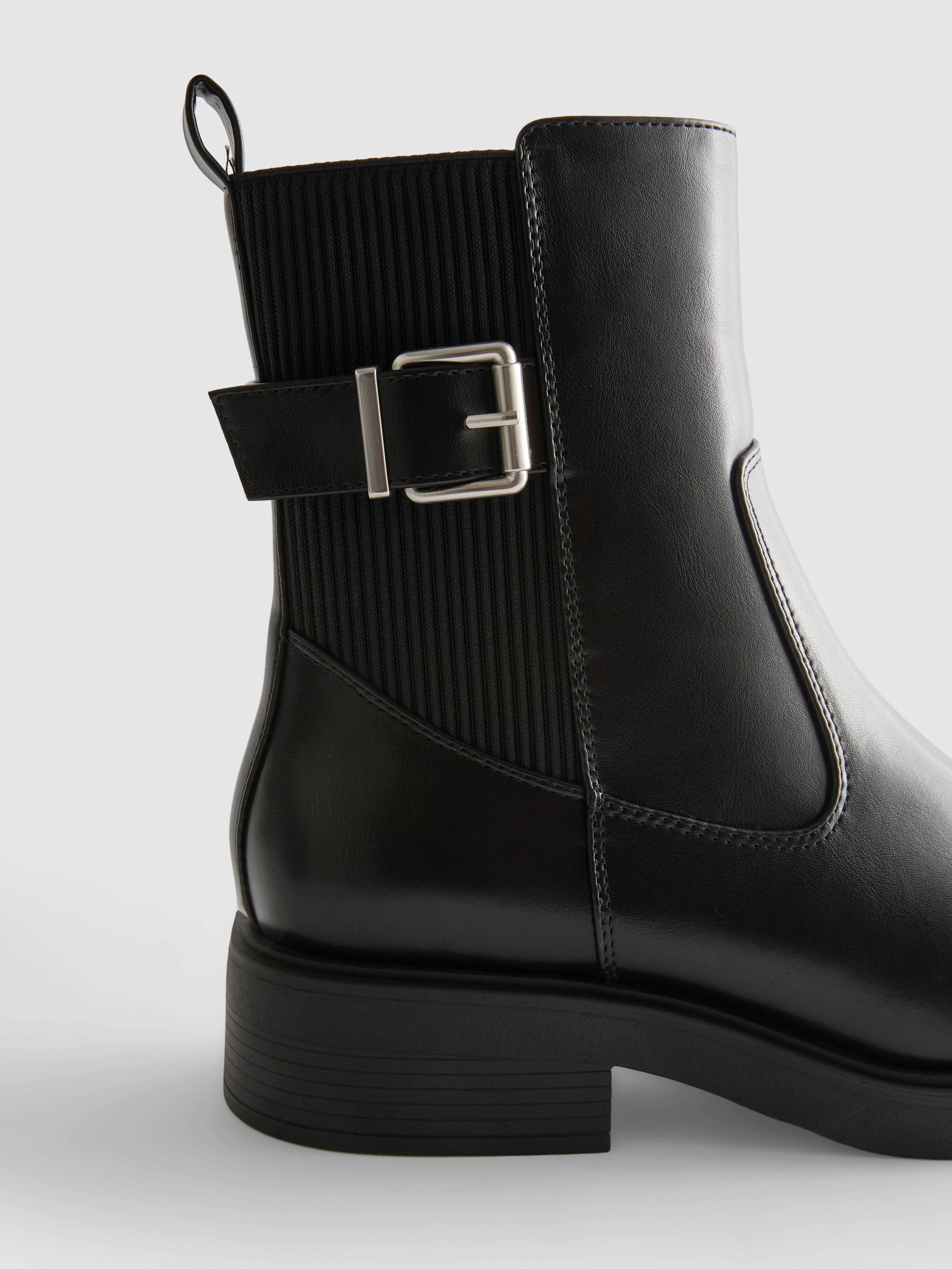 Faux Leather Buckle Detail Chelsea Boots