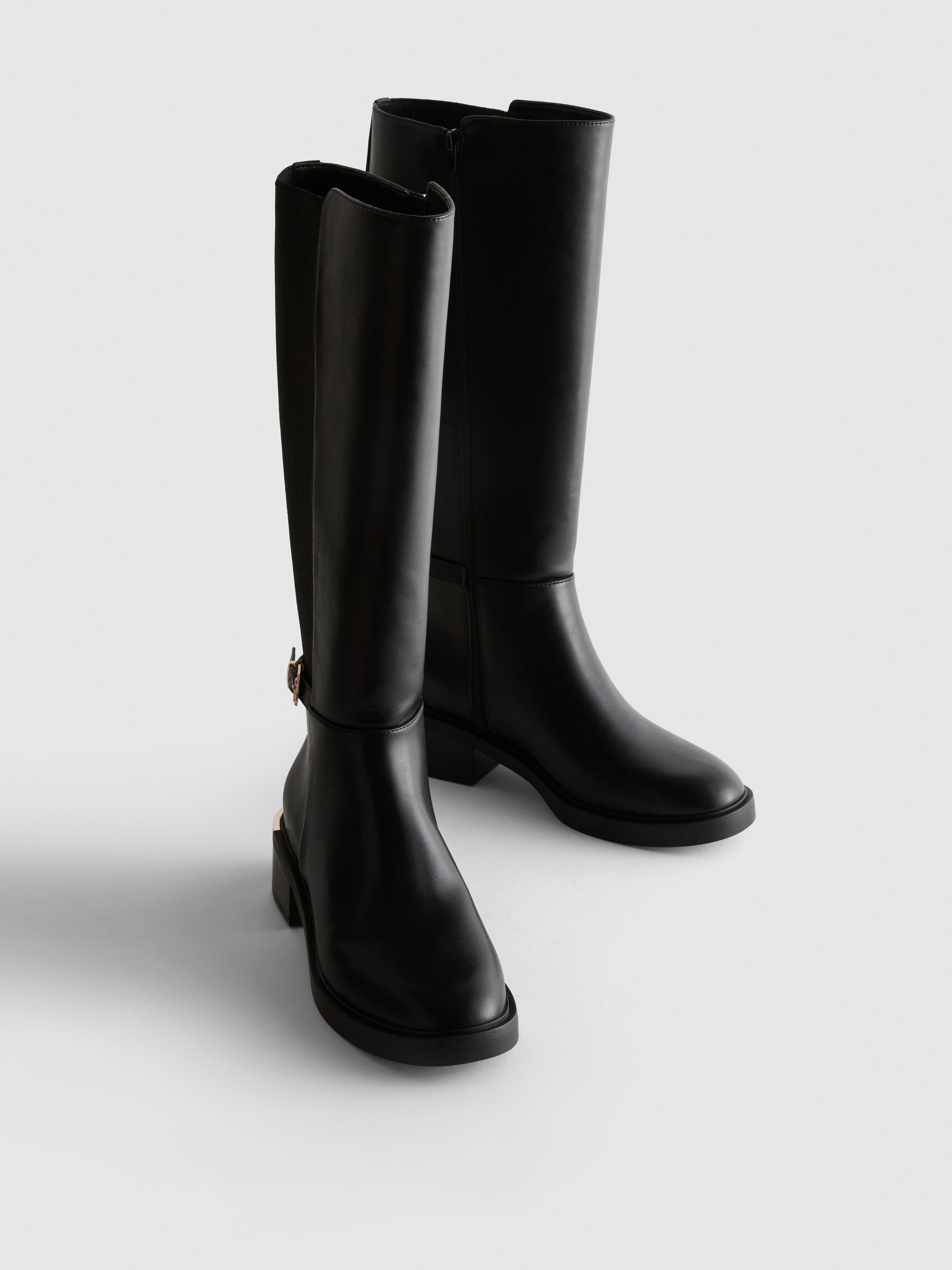 Faux Leather Knee-High Riding Boots