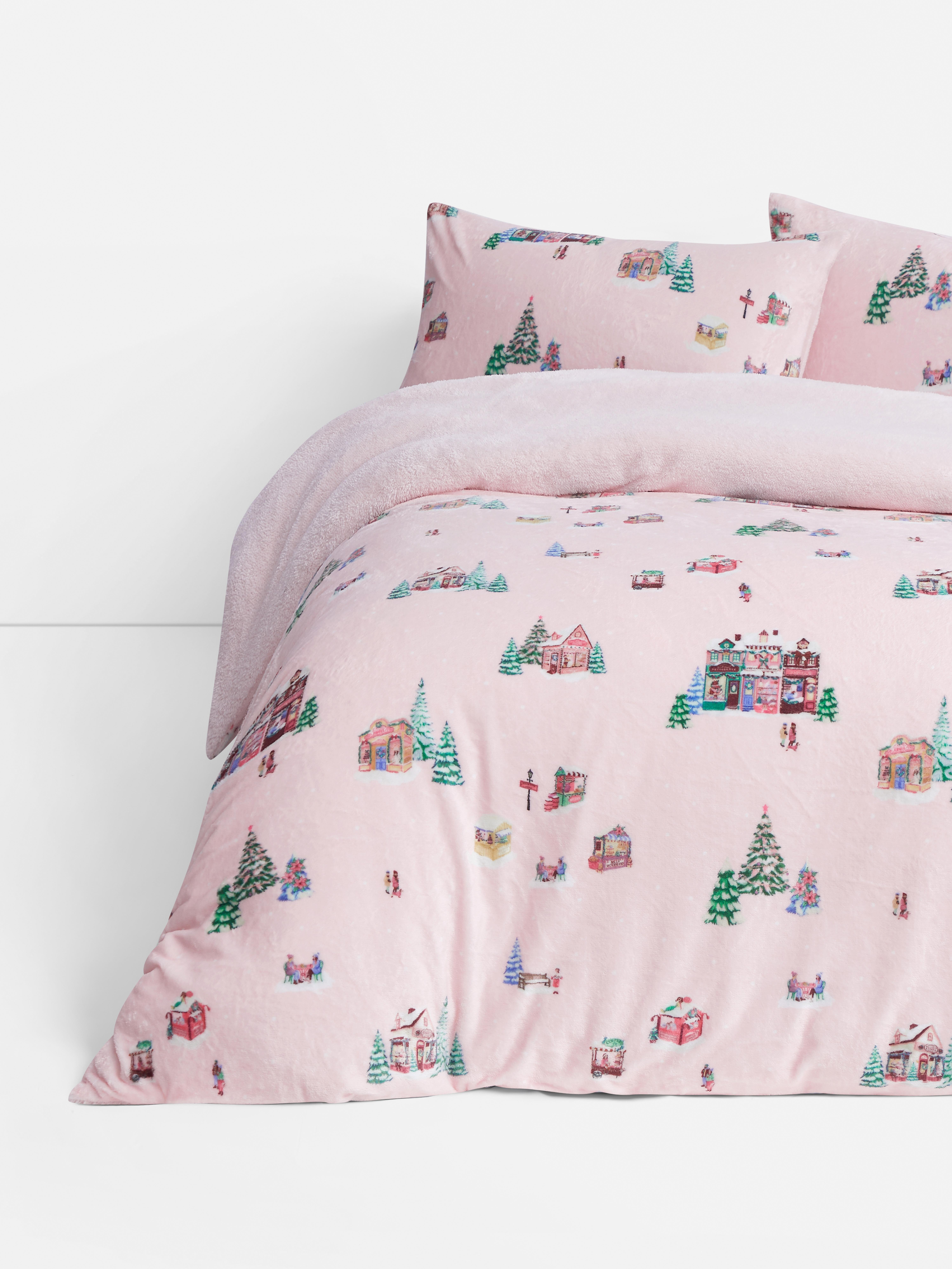 Christmas Village Fleece Double Duvet Cover Set