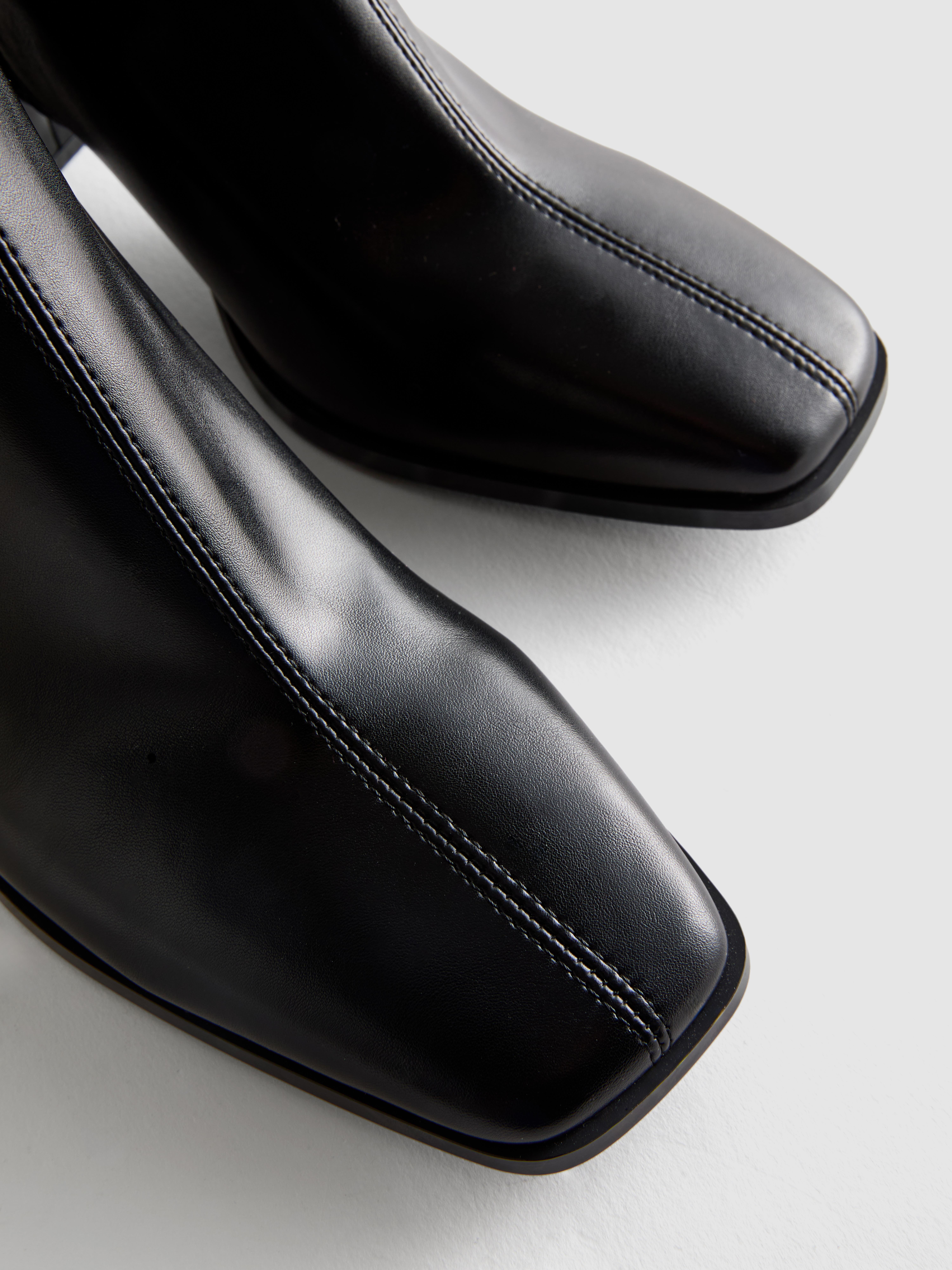 Faux Leather Stretch Heeled Ankle Boot
