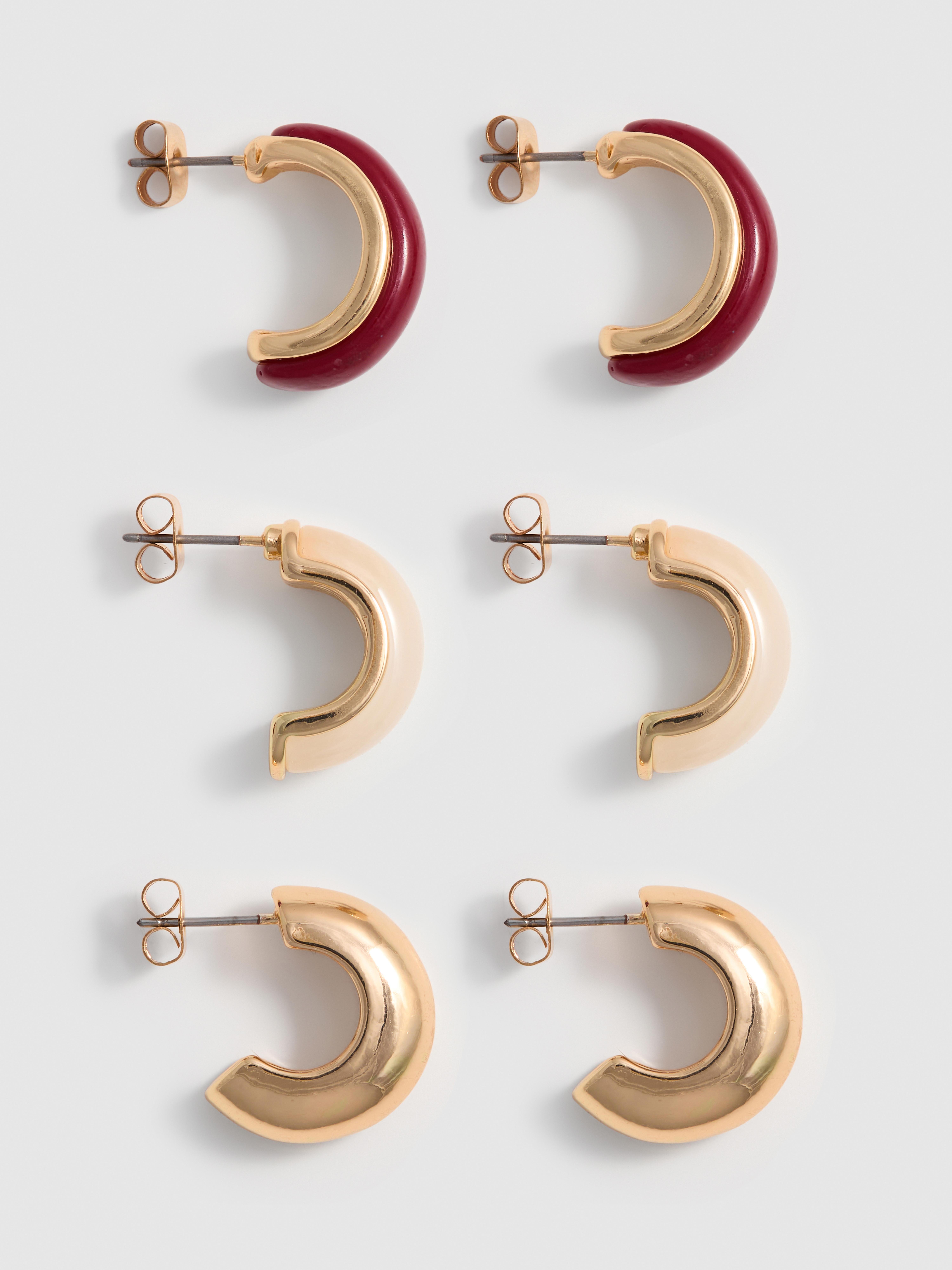 3pk Chunky Hoop Earrings