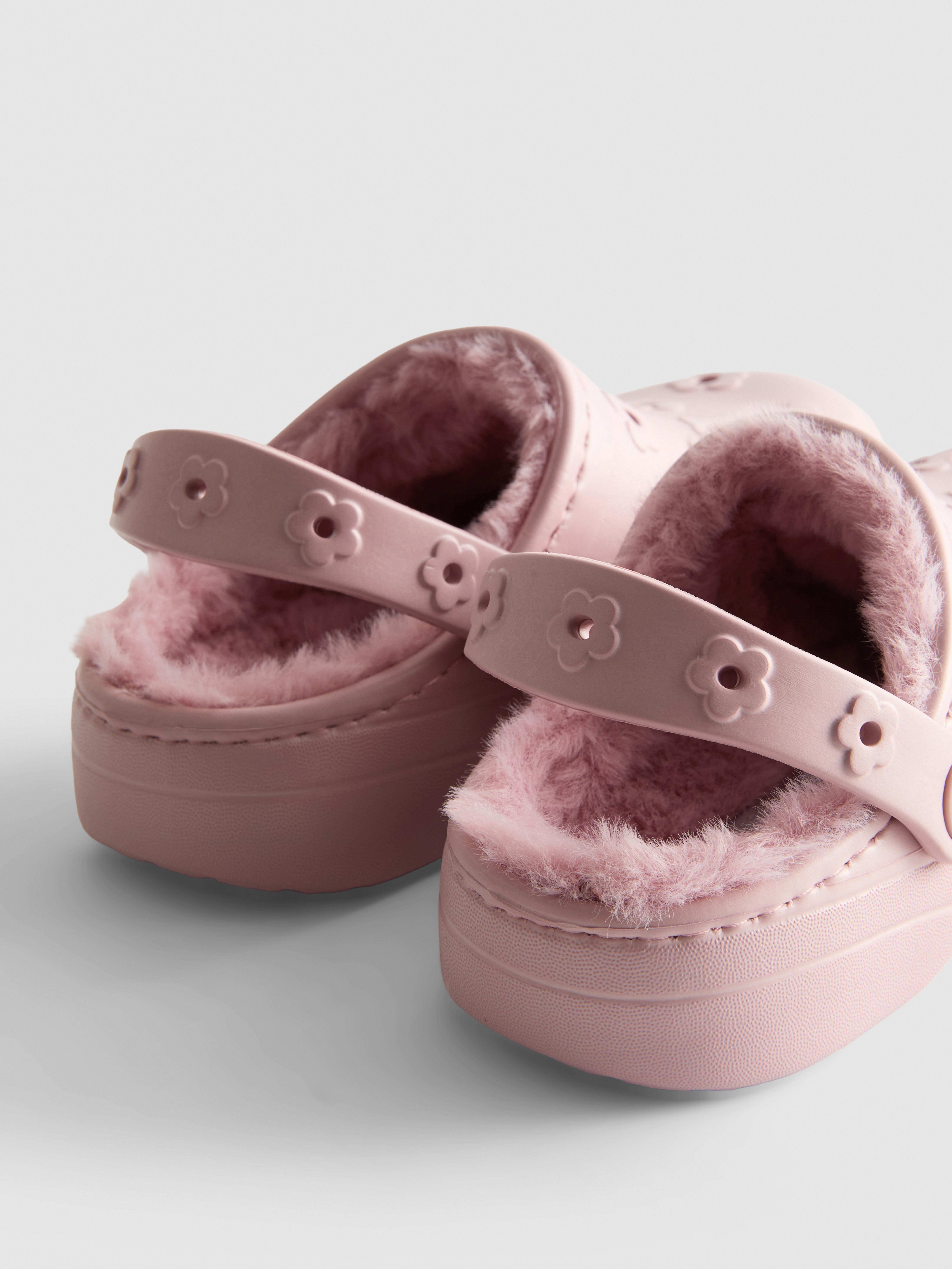 Faux Fur-Lined Clog Slippers