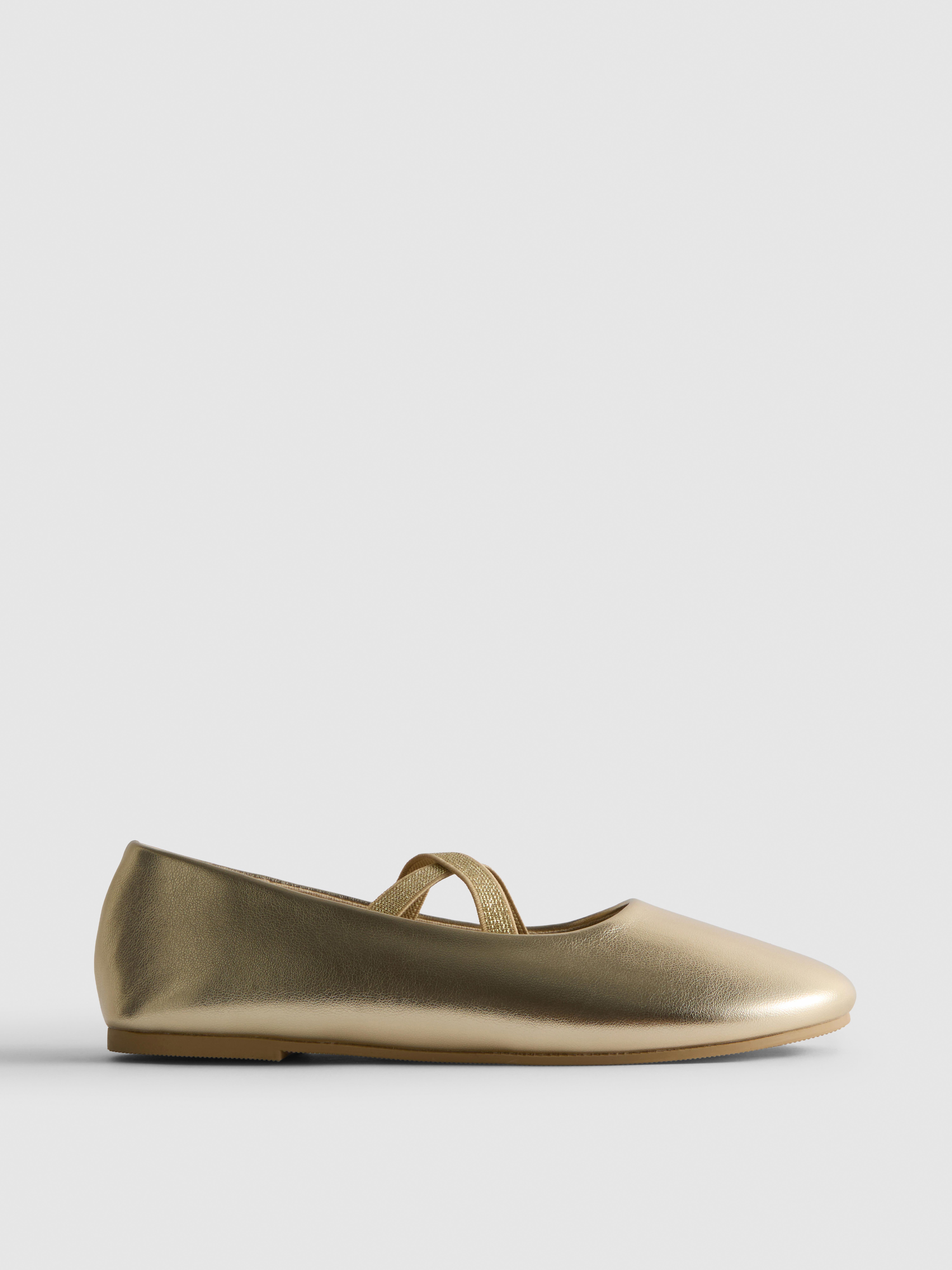 Metallic Cross Strap Ballet Flats