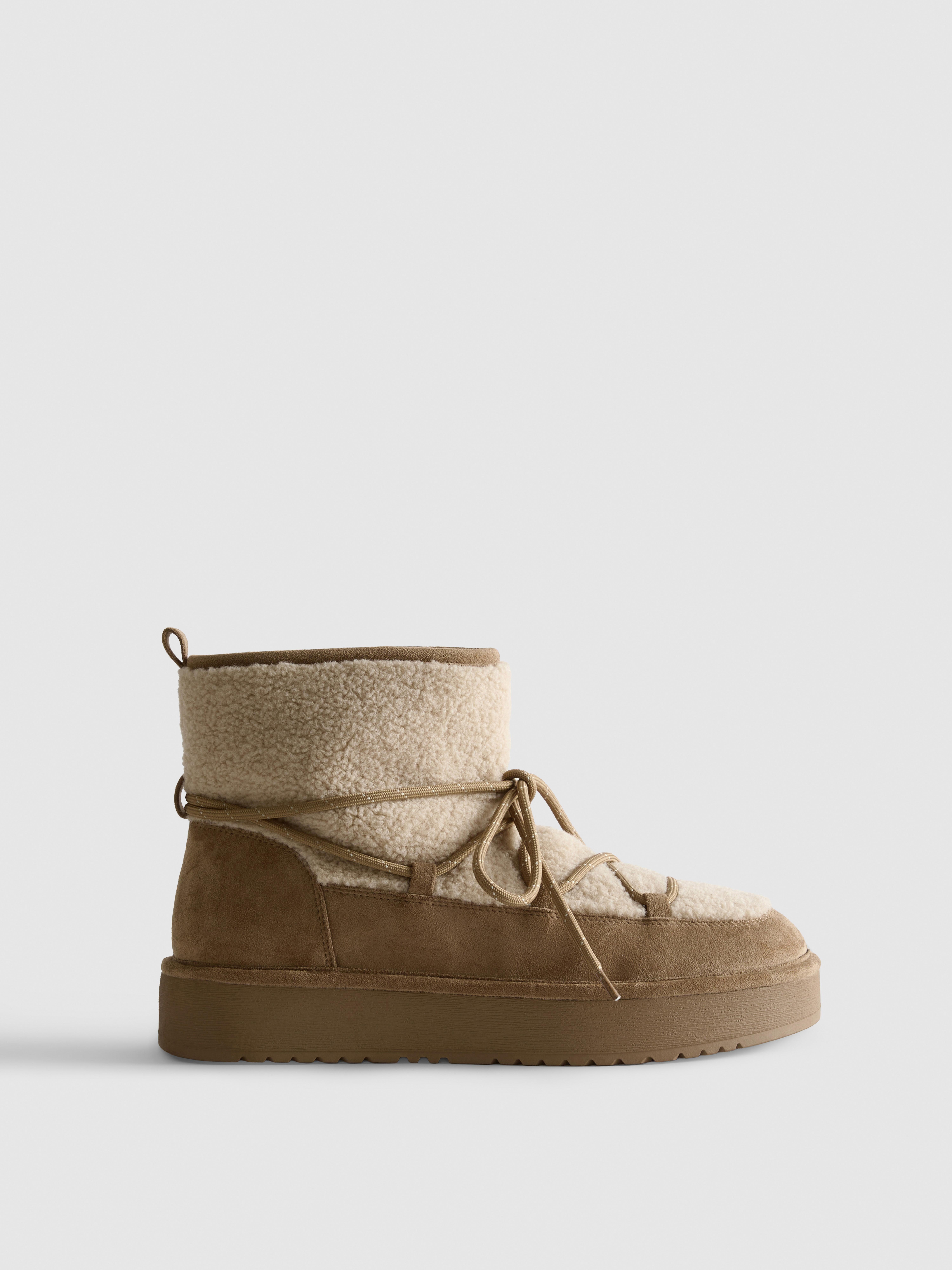 Faux Suede Borg Snow Ankle Boots