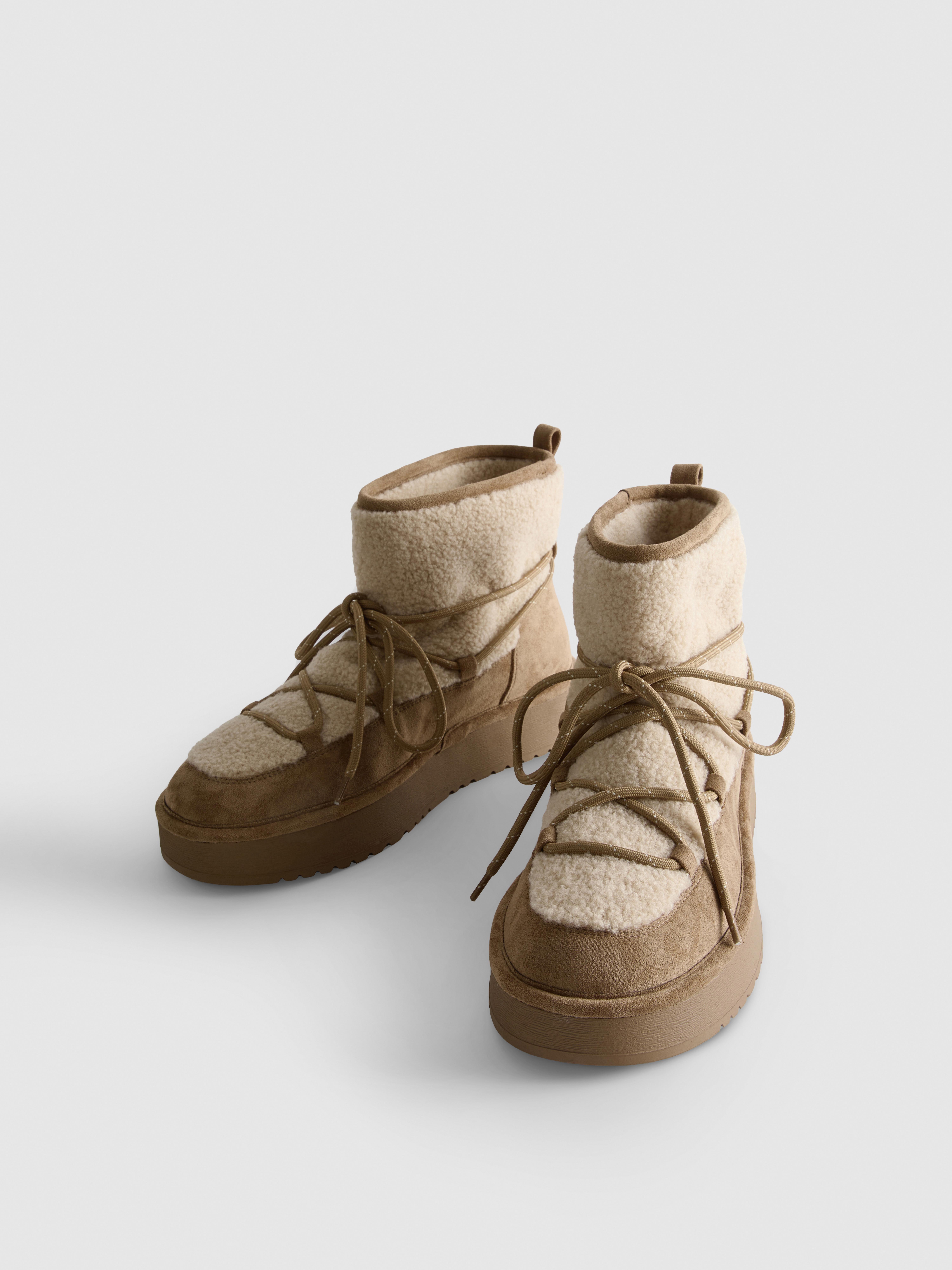 Faux Suede Borg Snow Ankle Boots
