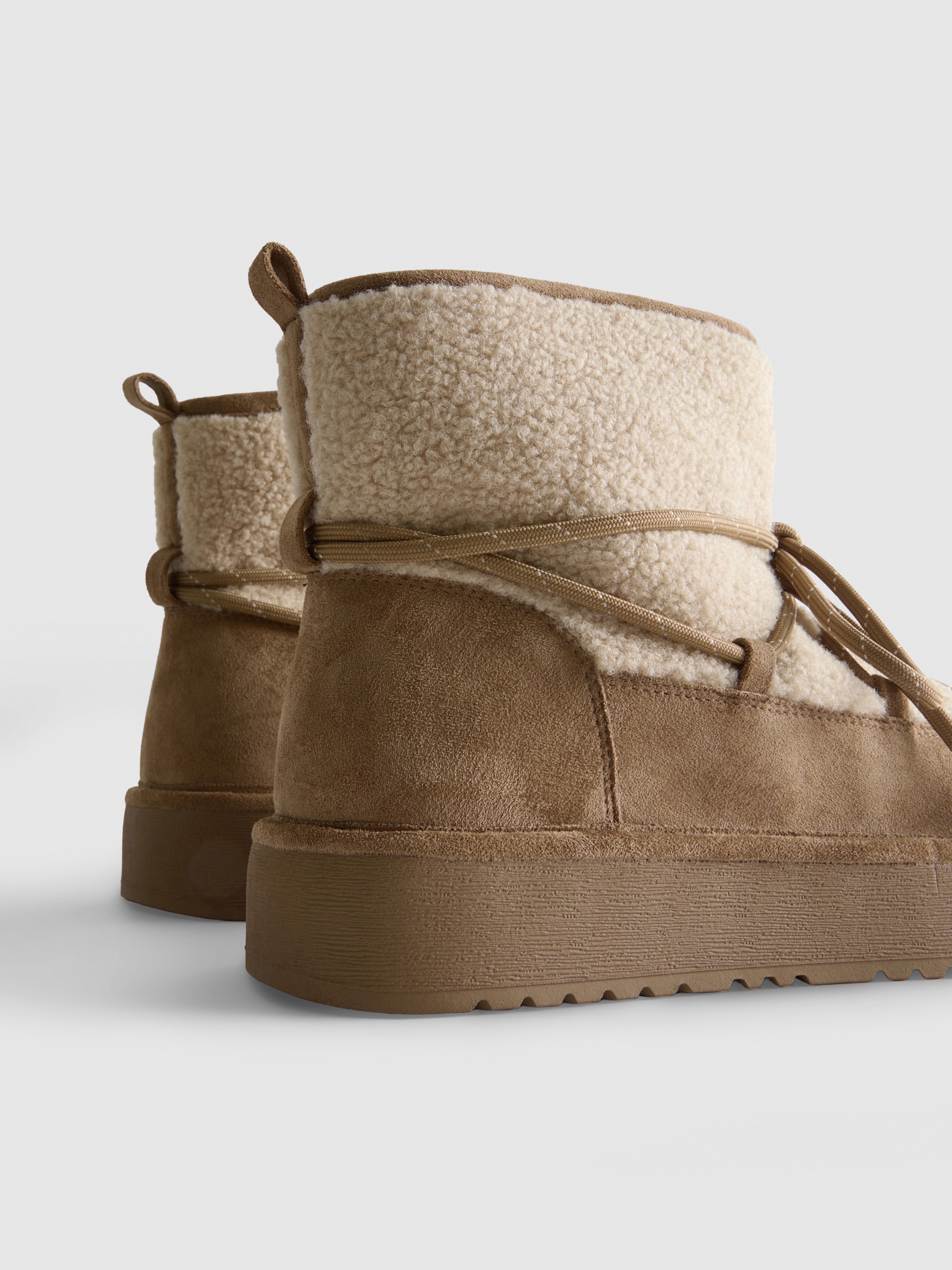 Faux Suede Borg Snow Ankle Boots