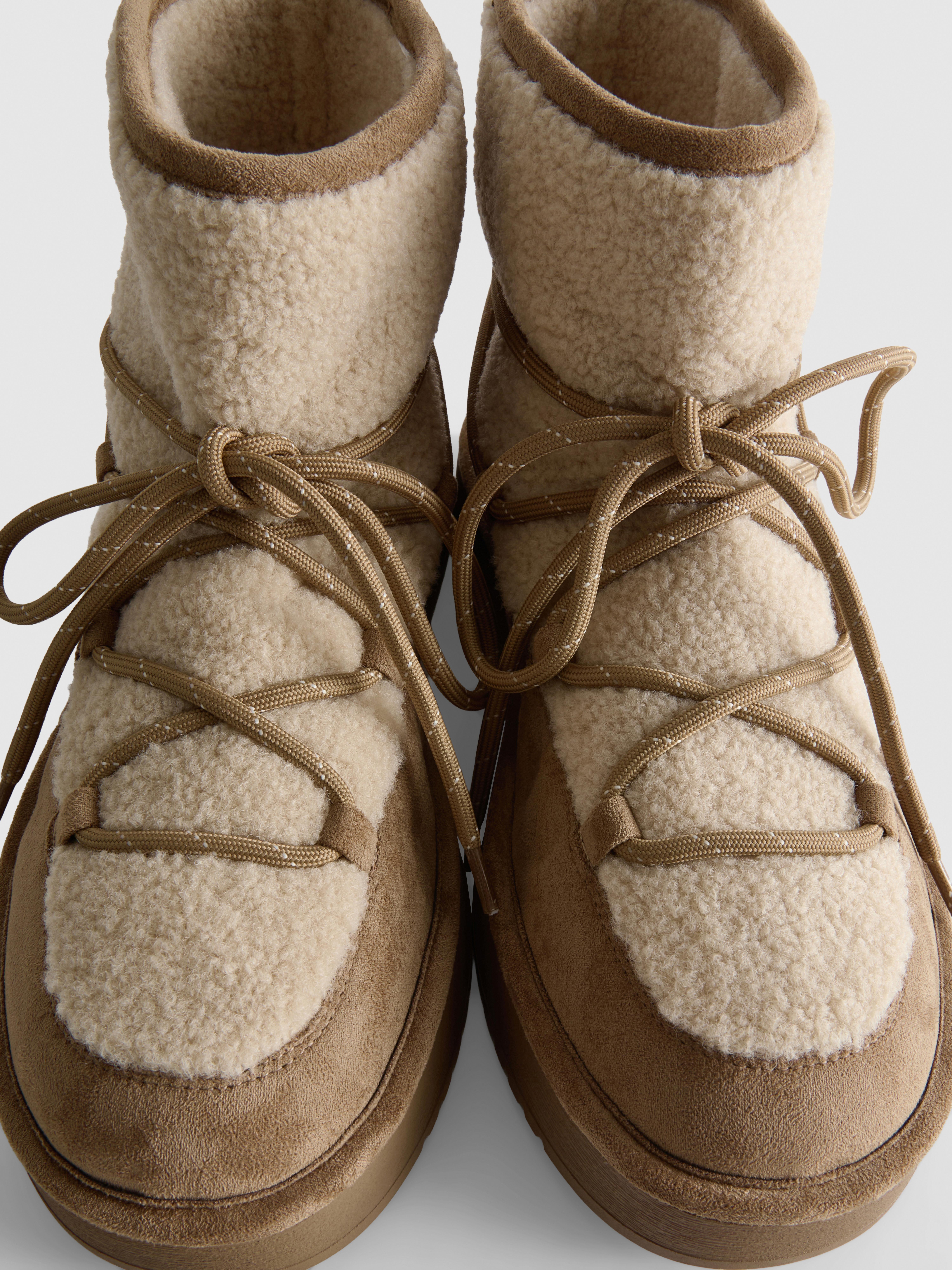 Faux Suede Borg Snow Ankle Boots
