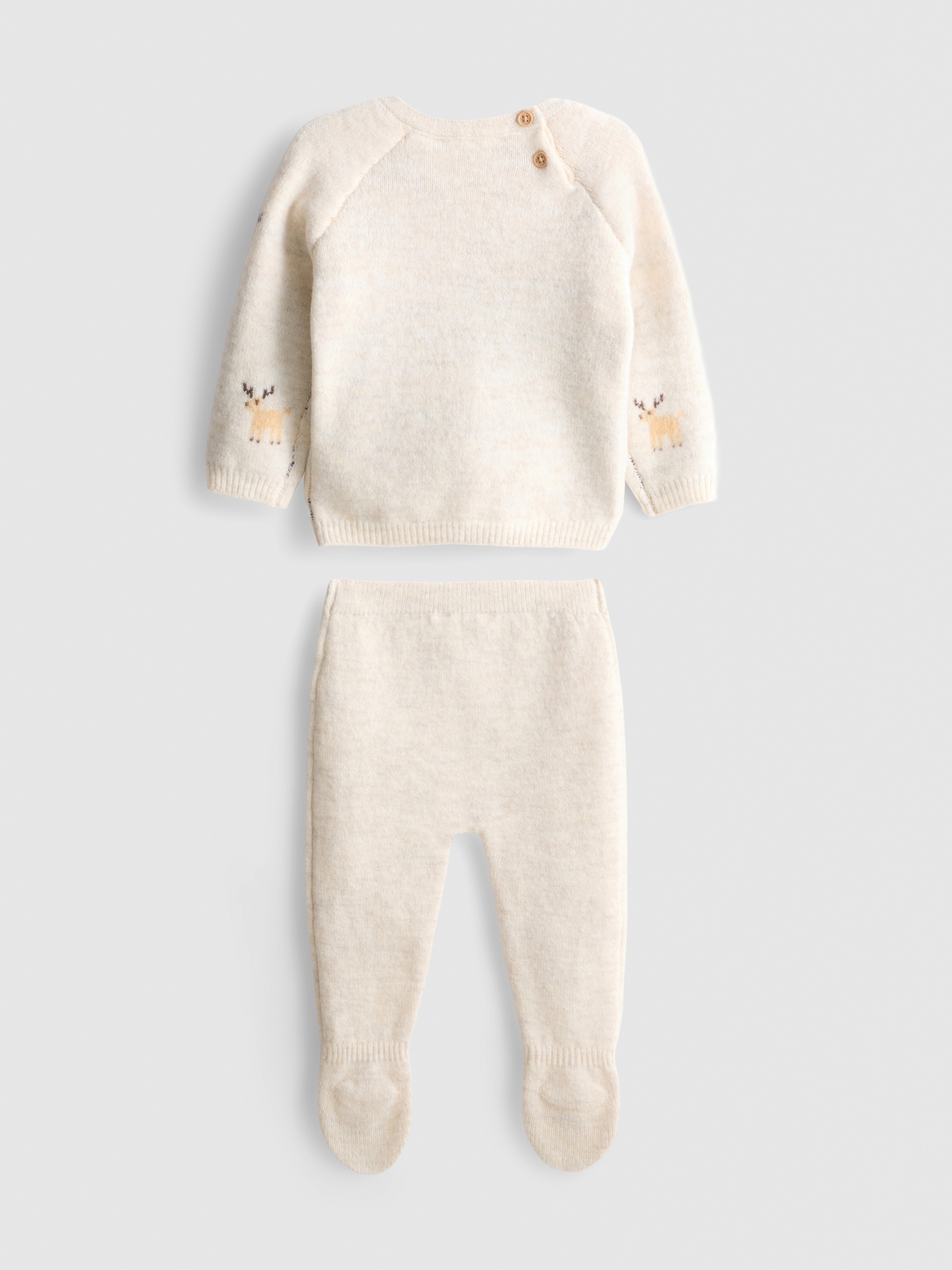 0-9mths | Christmas Reindeer and Knit Footed Leggings Set