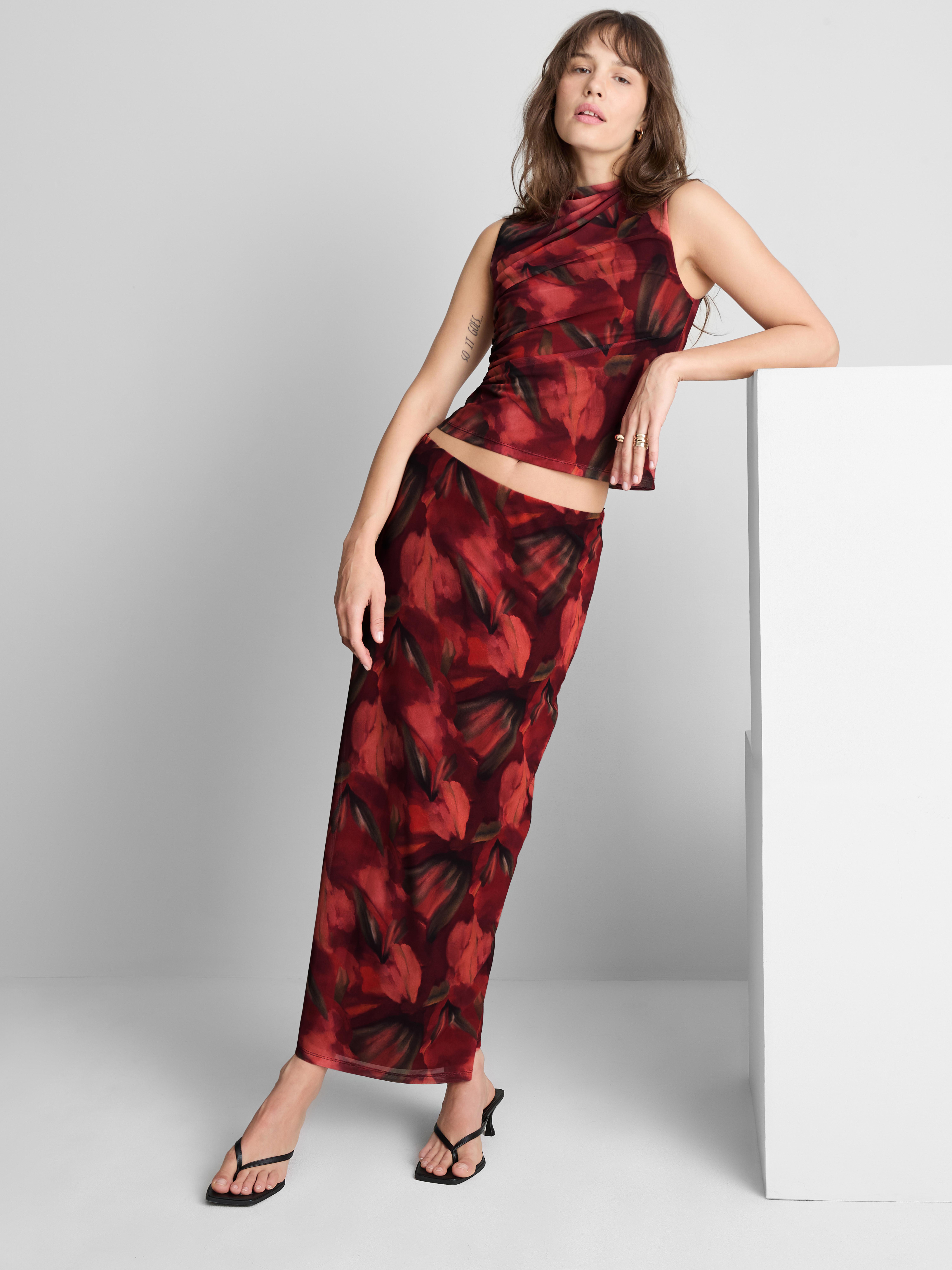 High-Neck Floral Mesh Tank Top