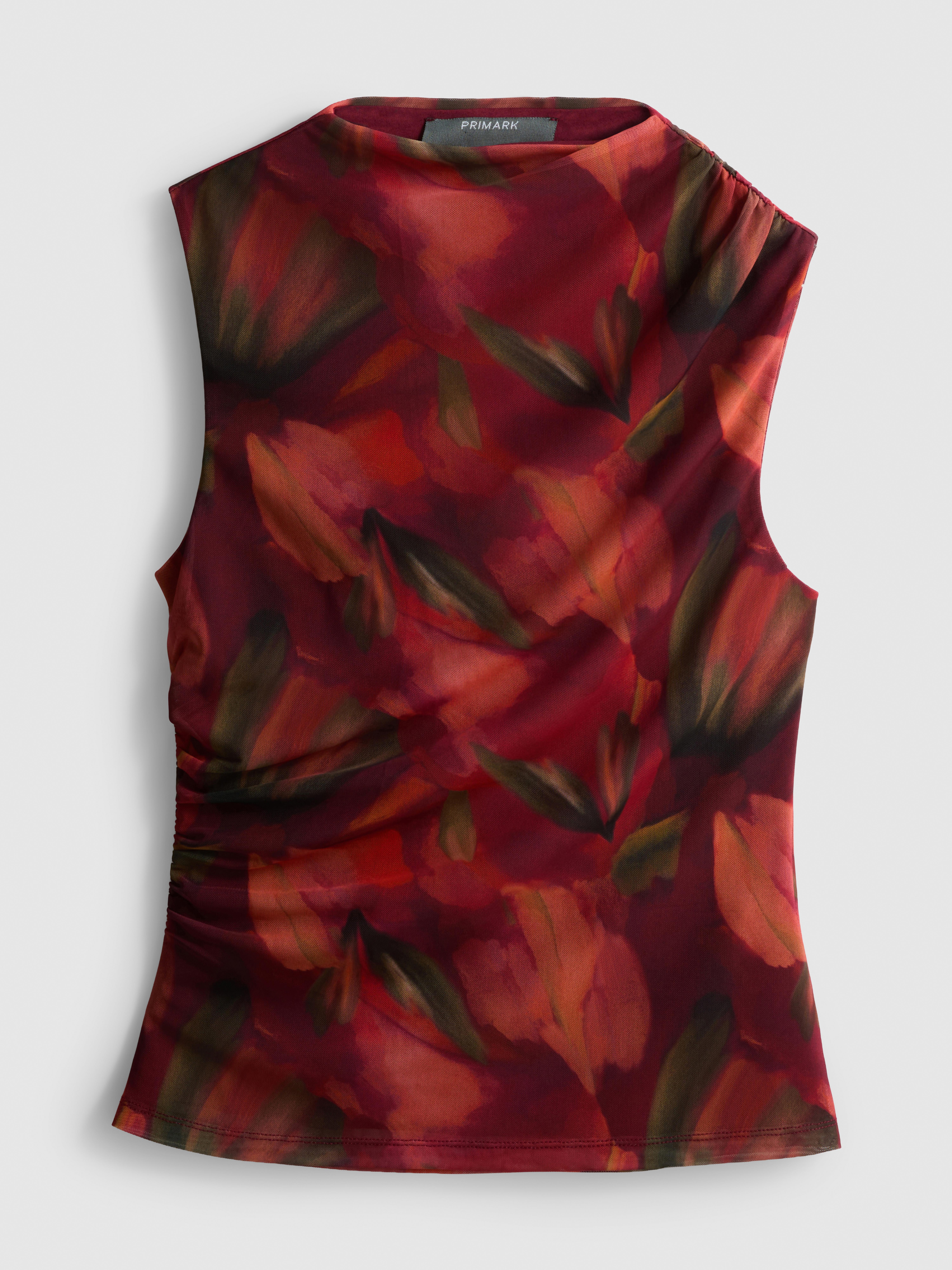High Neck Floral Mesh Tank Top