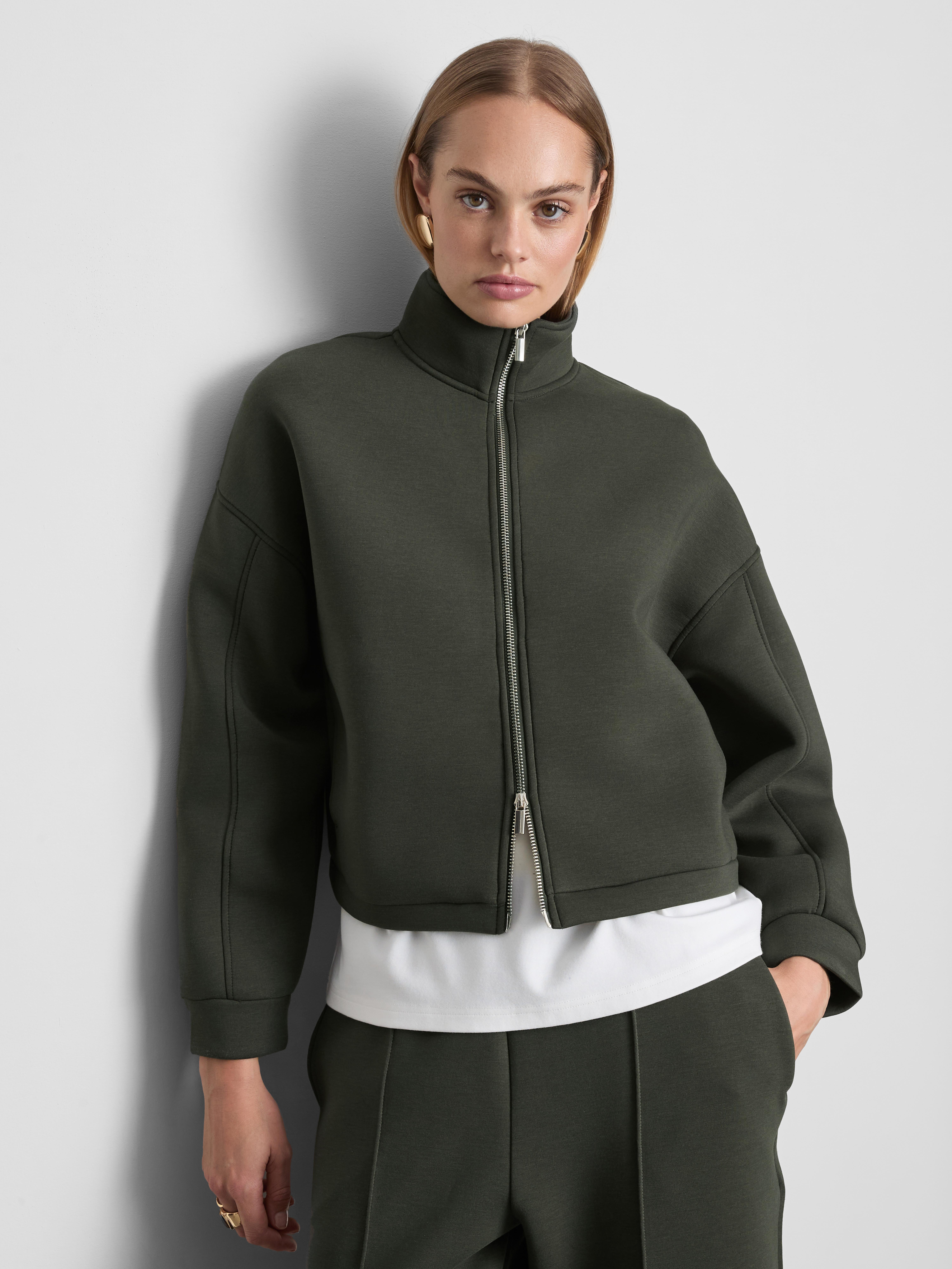 The Edit Cotton-Blend Scuba High-Neck Bomber Jacket