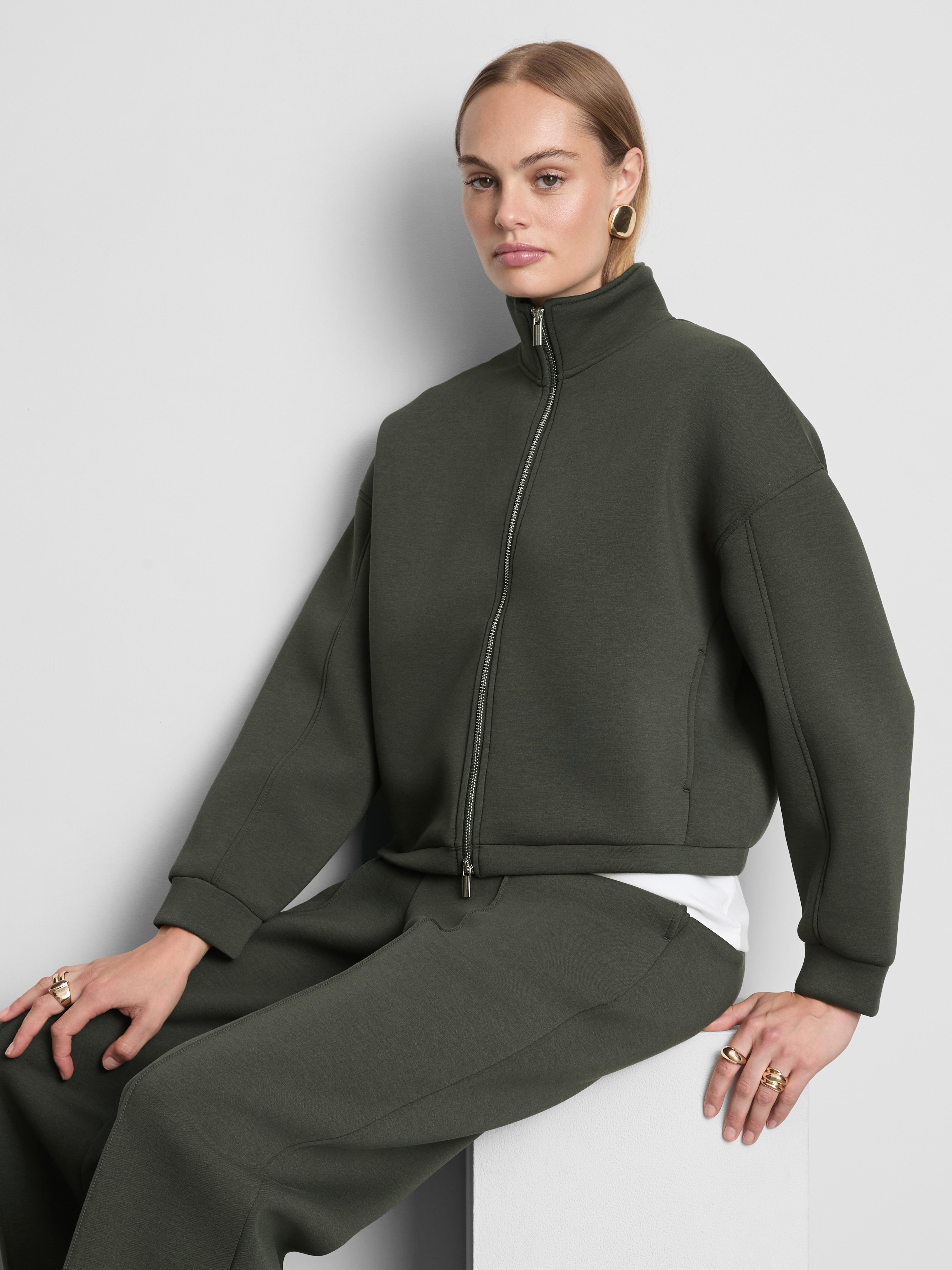 The Edit Cotton-Blend Scuba High-Neck Bomber Jacket
