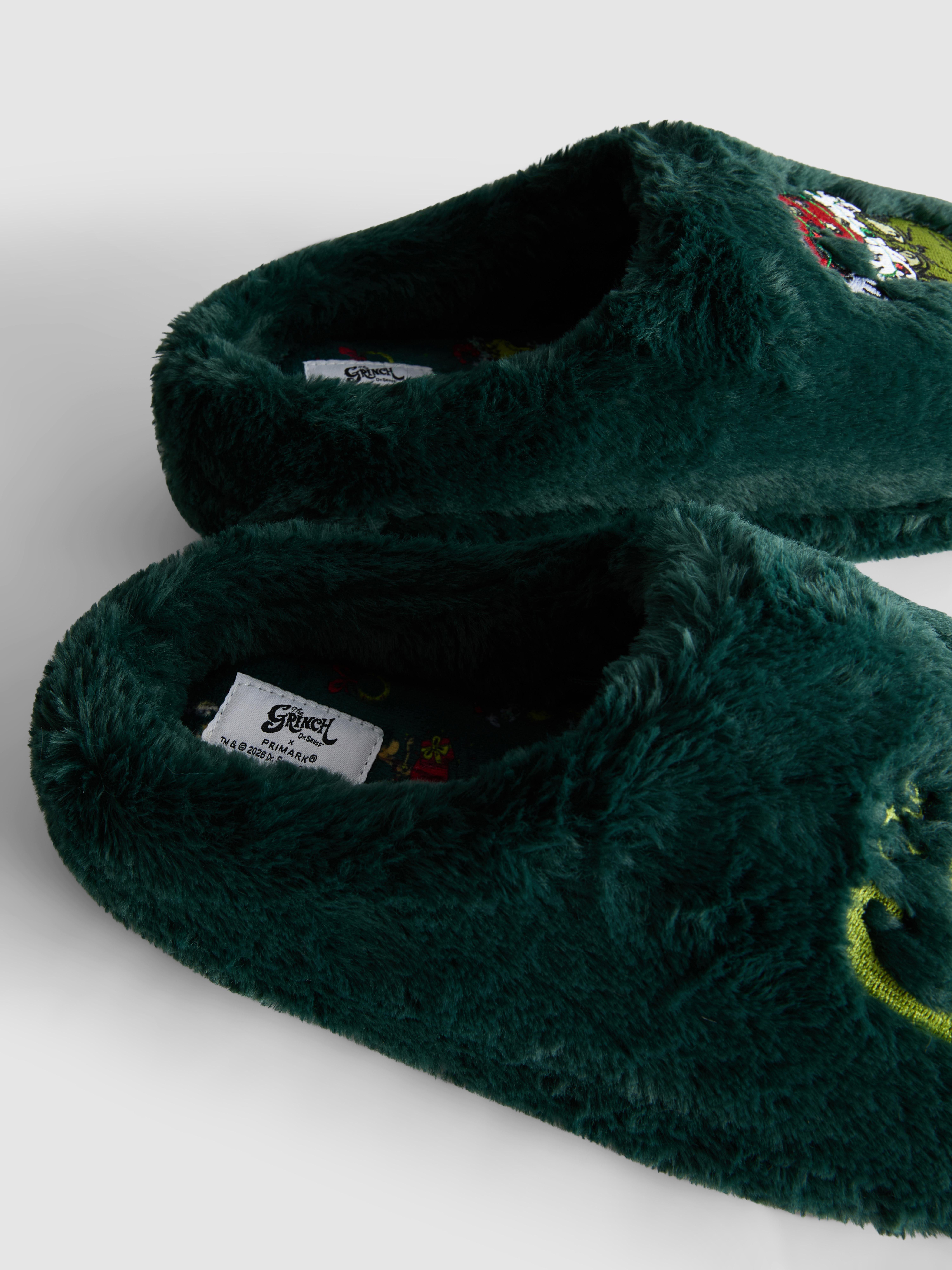 The Grinch Christmas Embroidered Mule Slippers