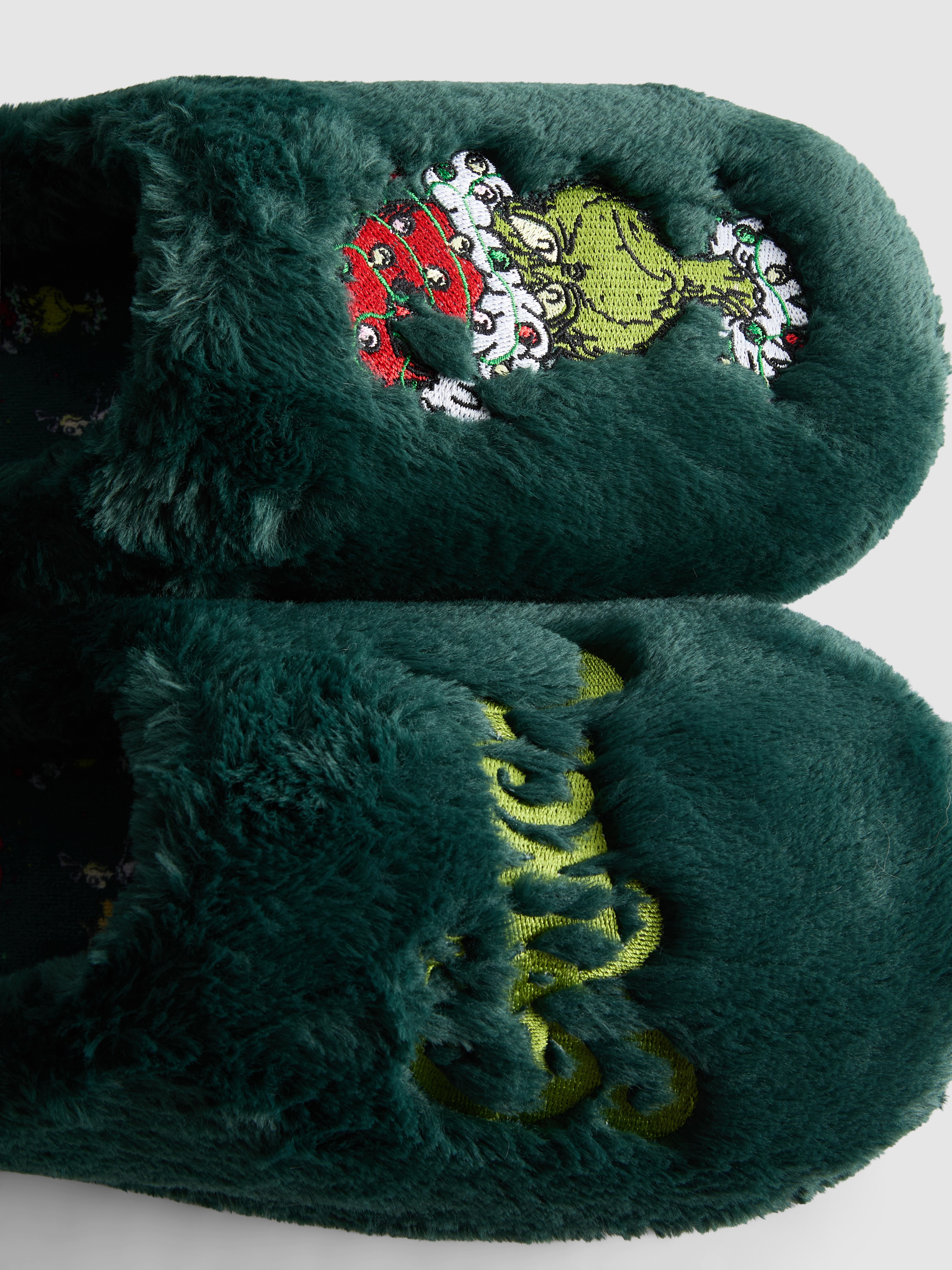 The Grinch Christmas Embroidered Mule Slippers
