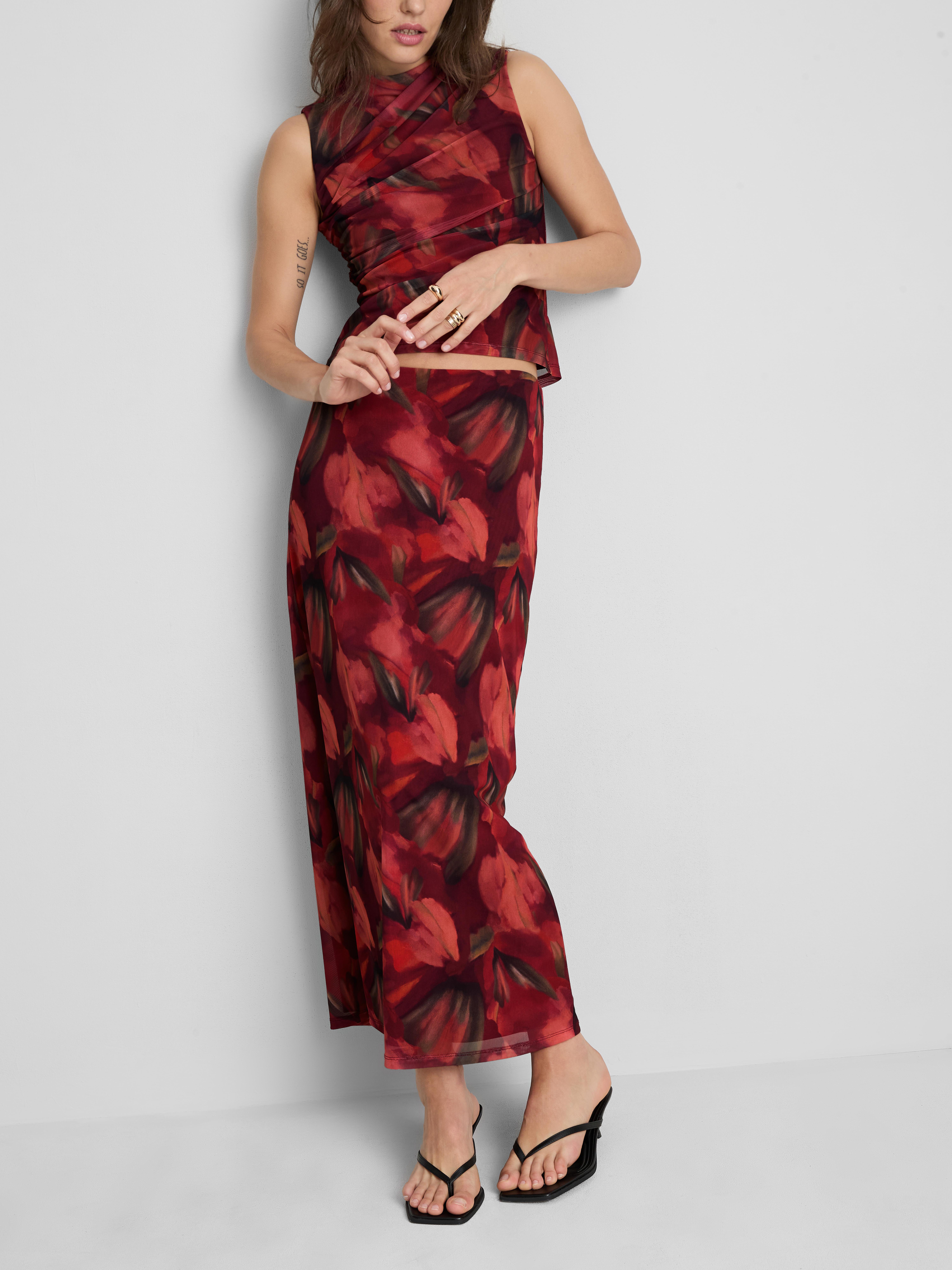 Netzstoff-Maxirock mit Blumenmuster