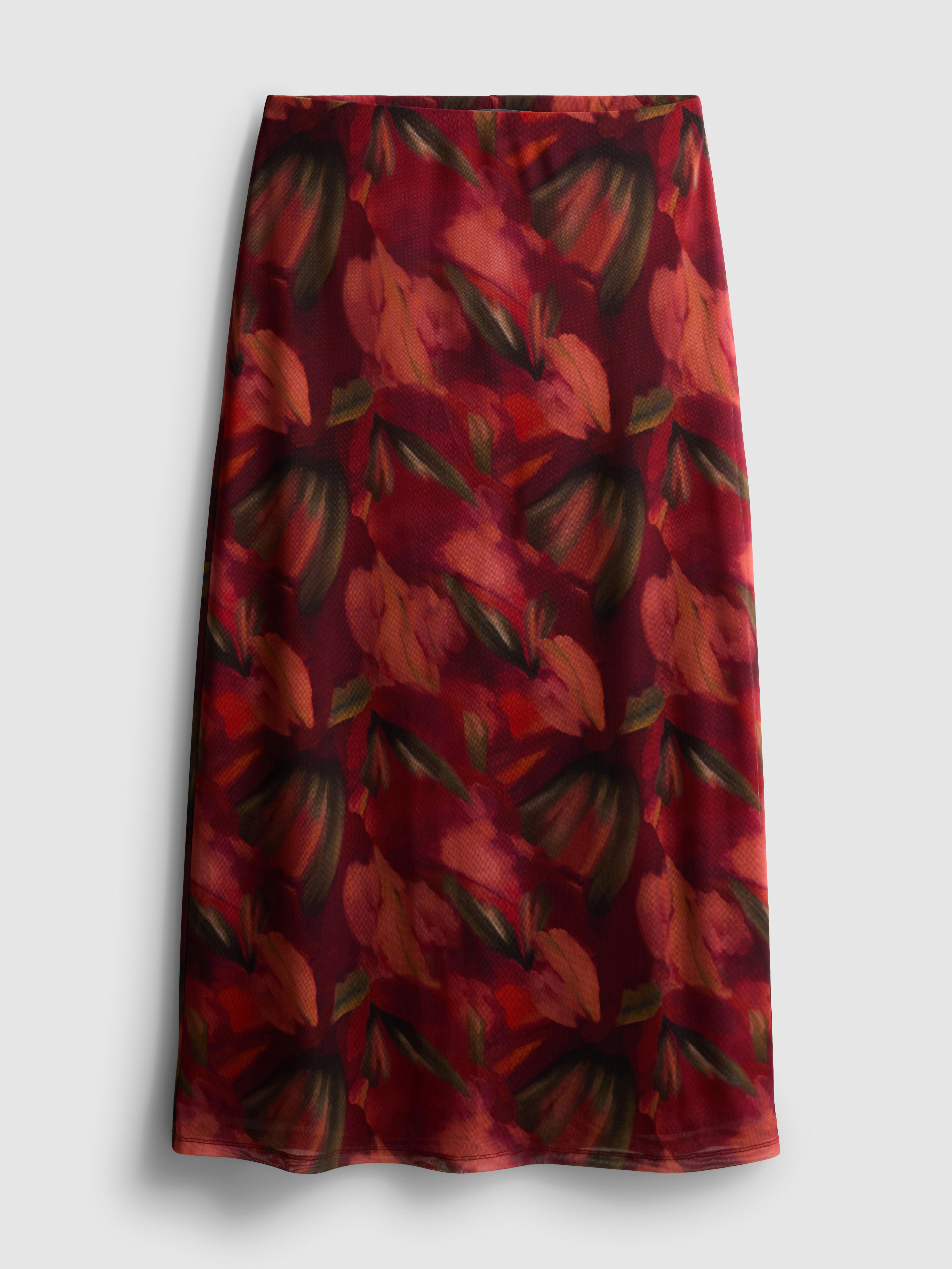 Netzstoff-Maxirock mit Blumenmuster