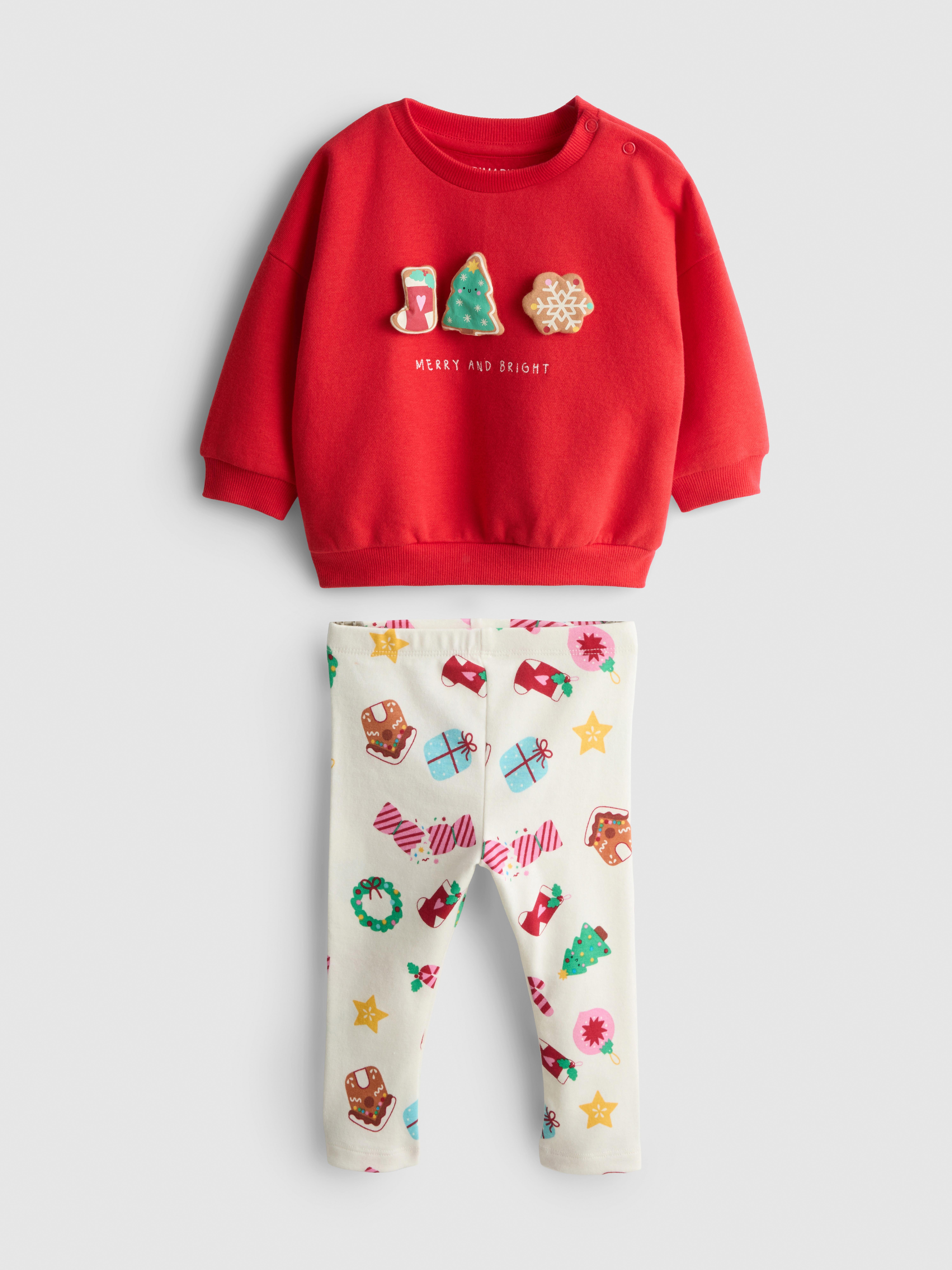 0-18mths | Cotton Rich Christmas Sweatshirt and Leggings Set