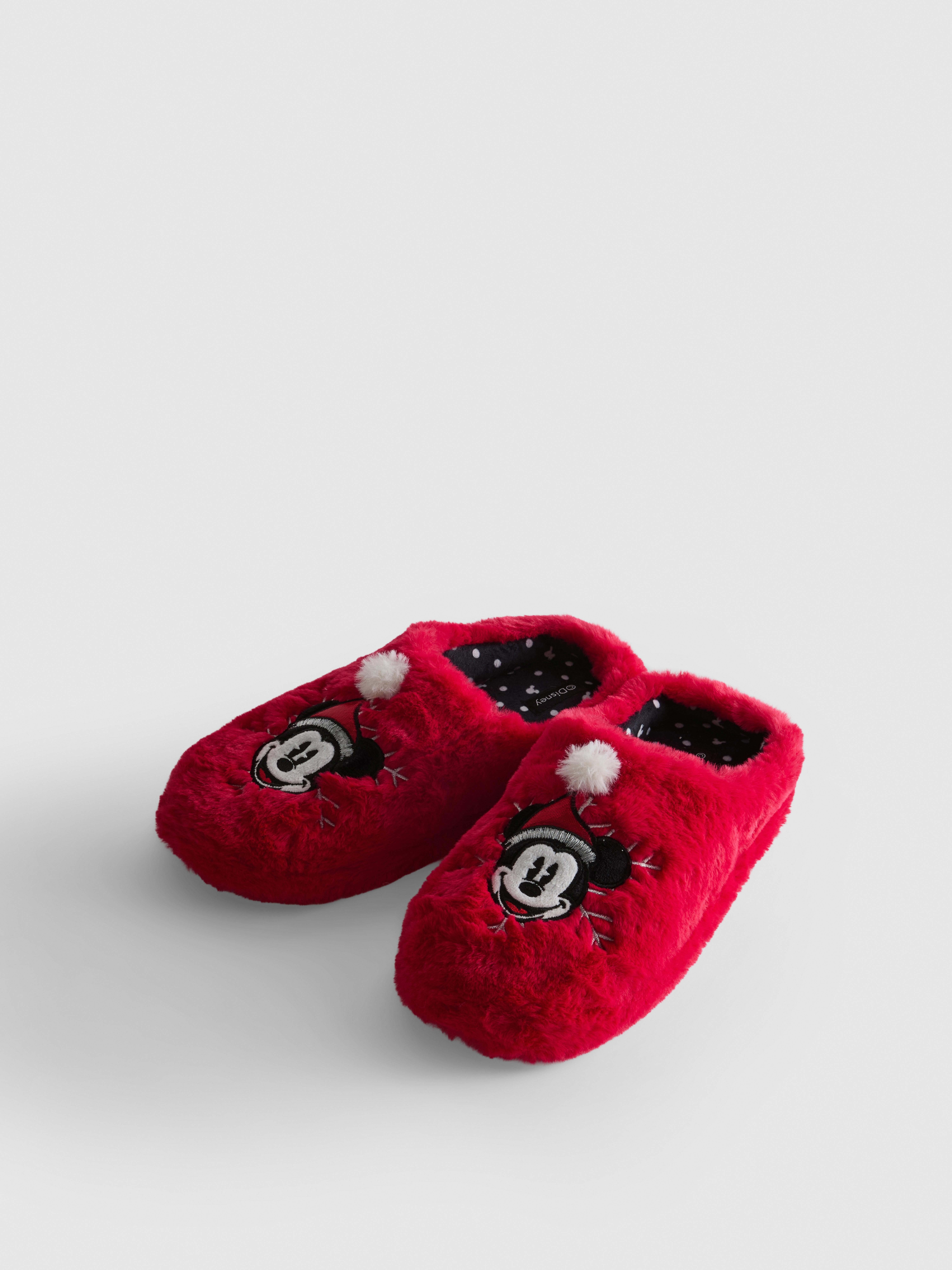 Womens Red Disney's Mickey Mouse Faux Fur Christmas Slippers | Primark
