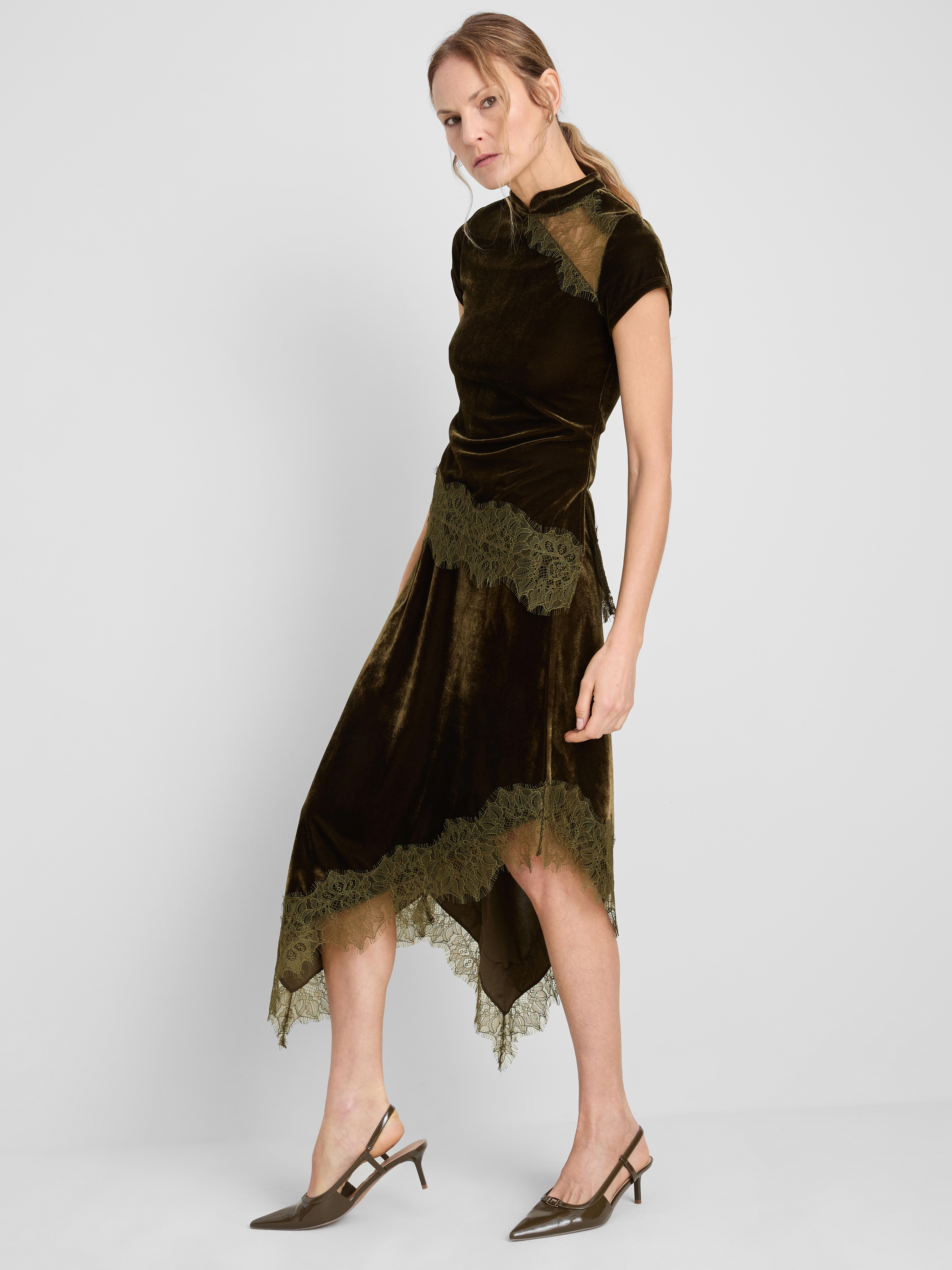 Velvet Lace Asymmetric Midi Skirt