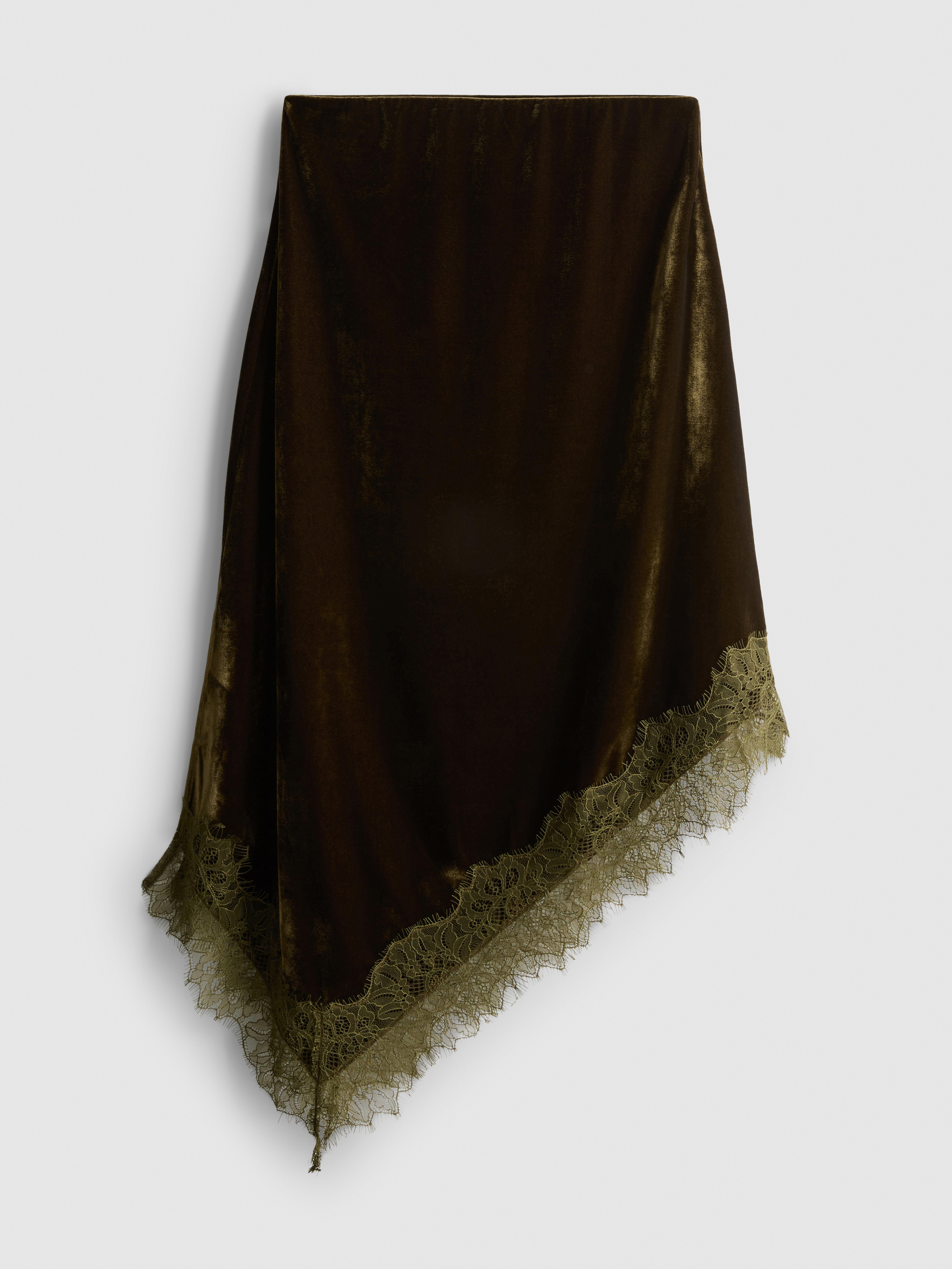 Velvet Lace Asymmetric Midi Skirt