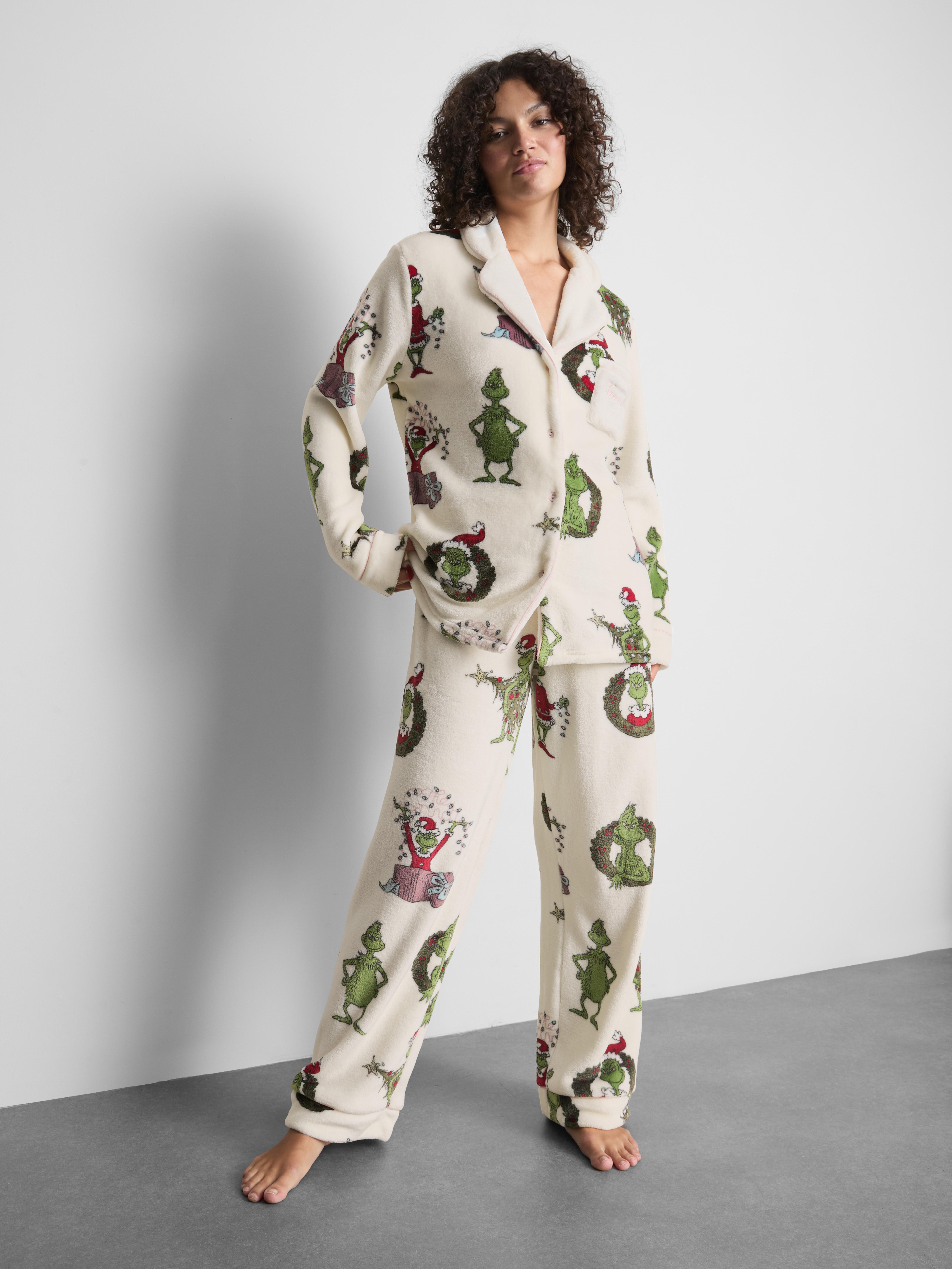 The Grinch Plush Christmas Graphic Boyfriend Pajama Shirt