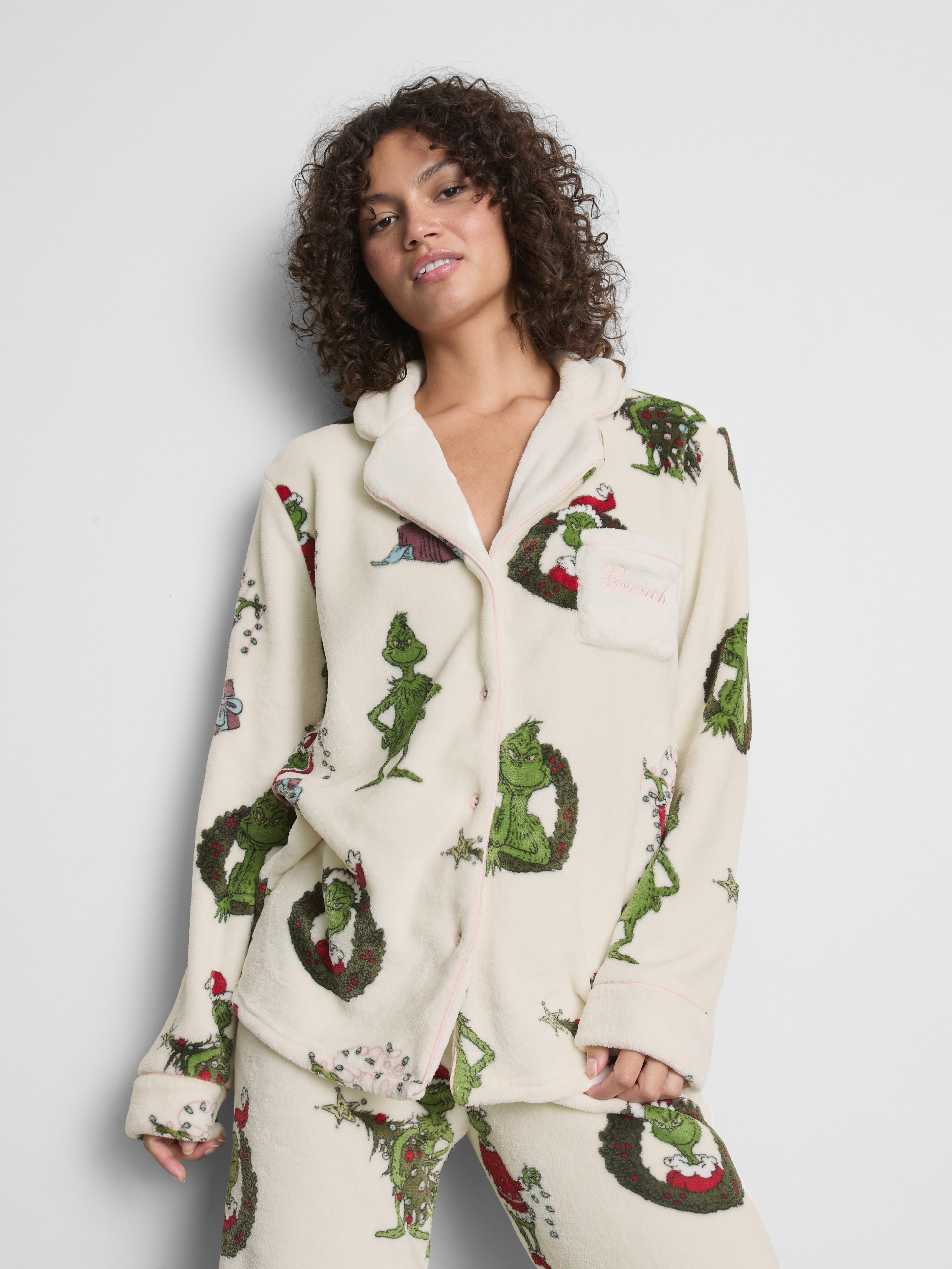 The Grinch Plush Christmas Graphic Boyfriend Pajama Shirt