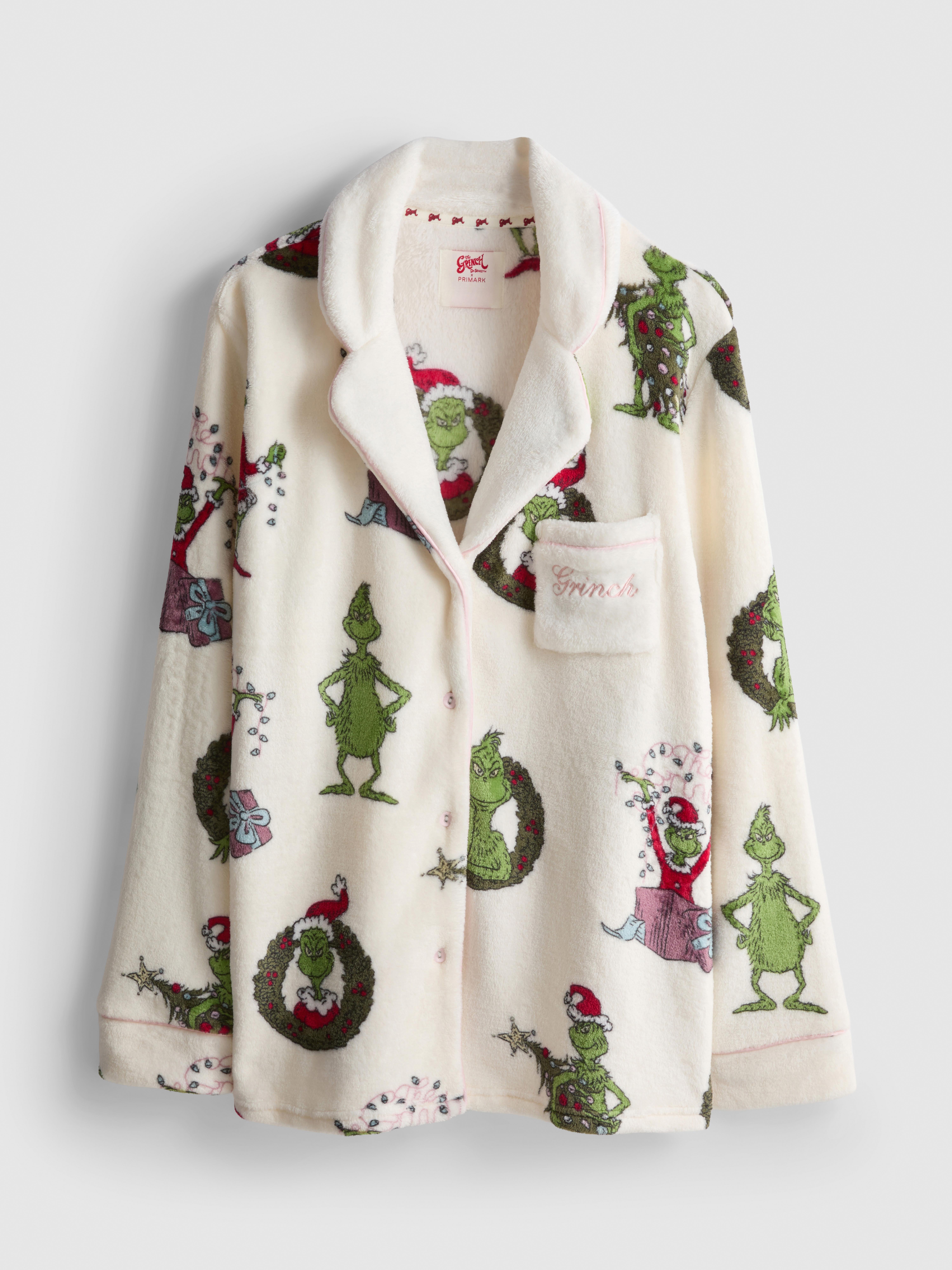 The Grinch Plush Christmas Graphic Boyfriend Pajama Shirt