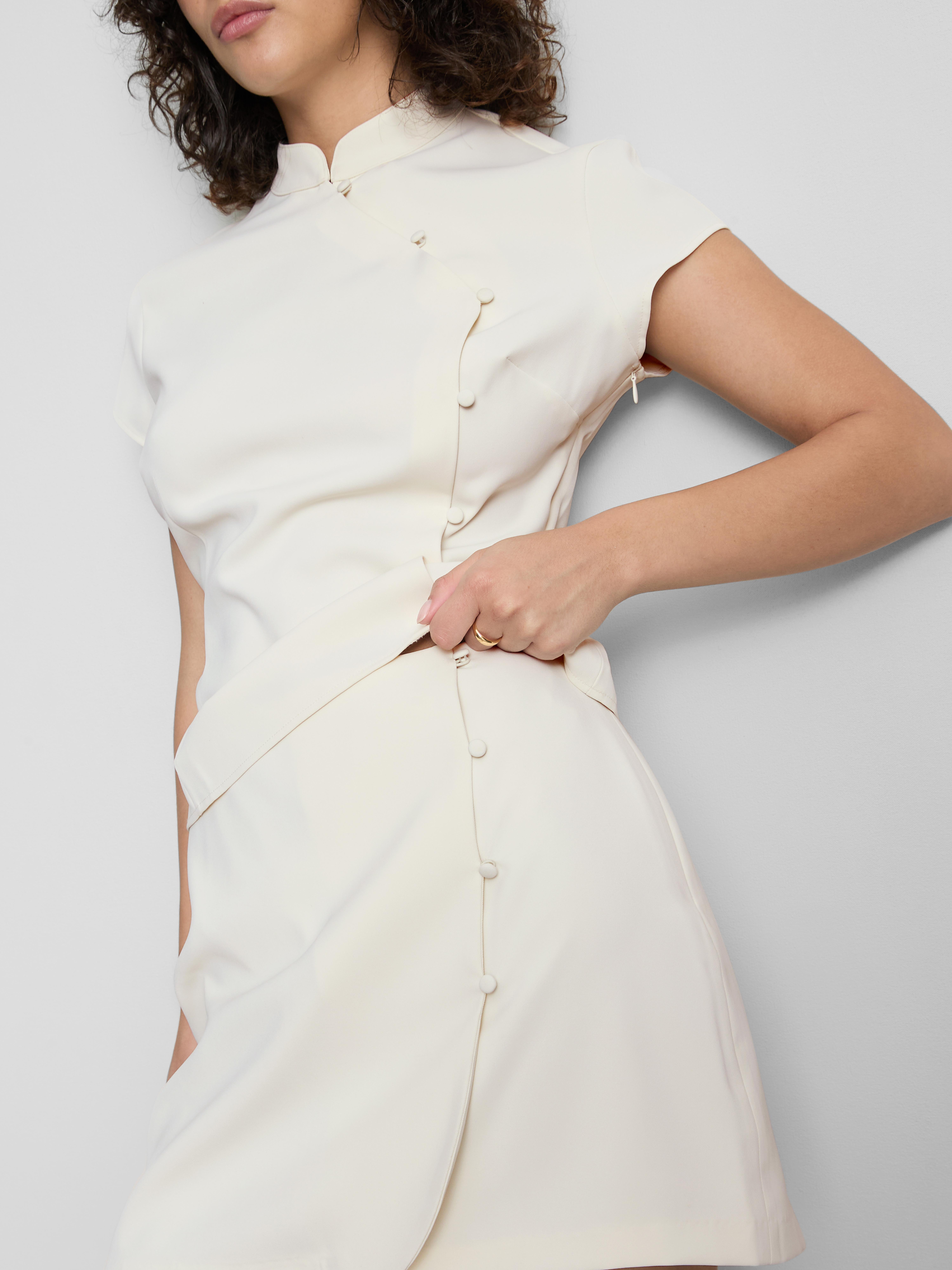 Button Detail Asymmetric Mini Skirt