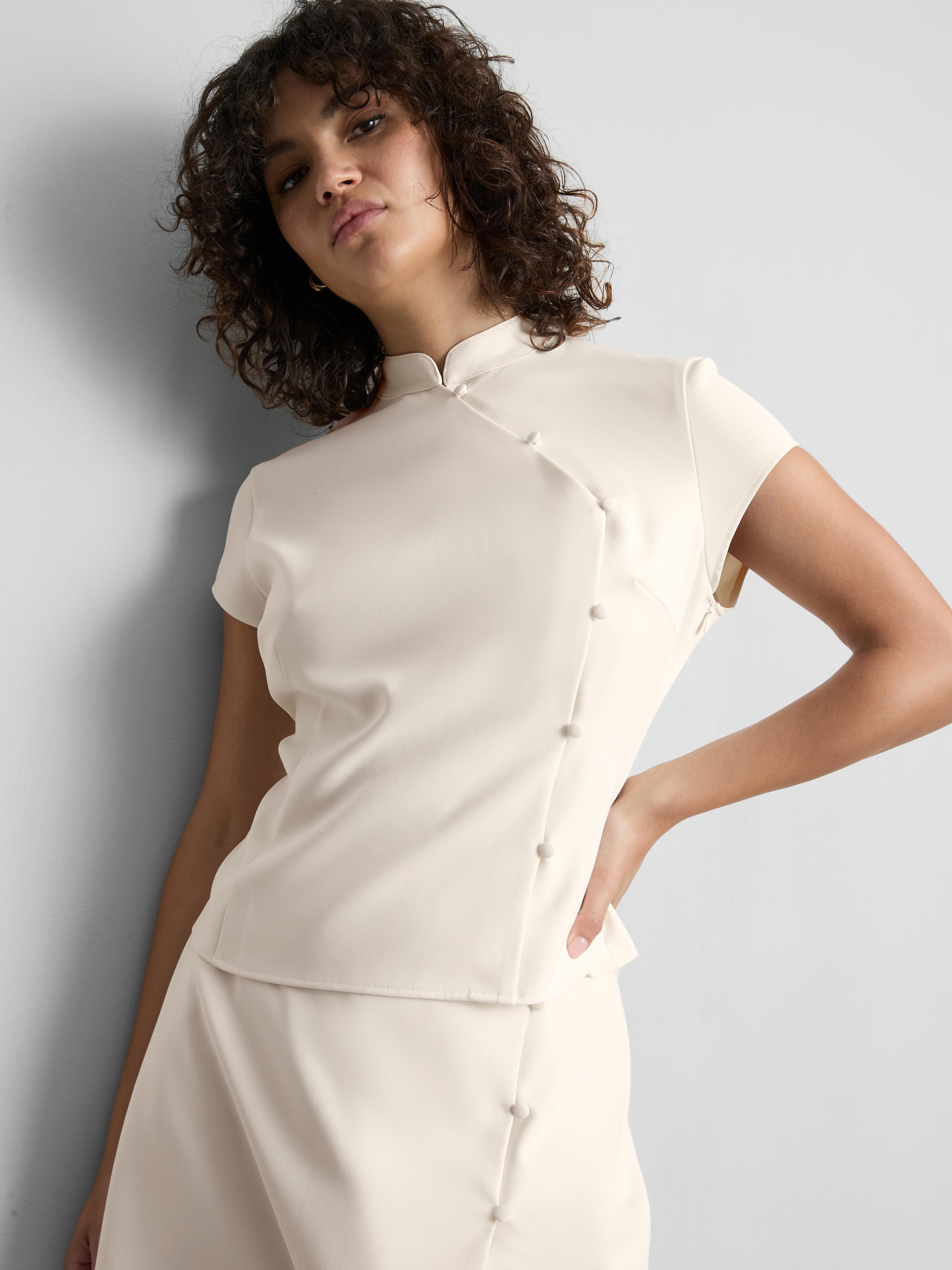 Mandarin Collar Wrap Top
